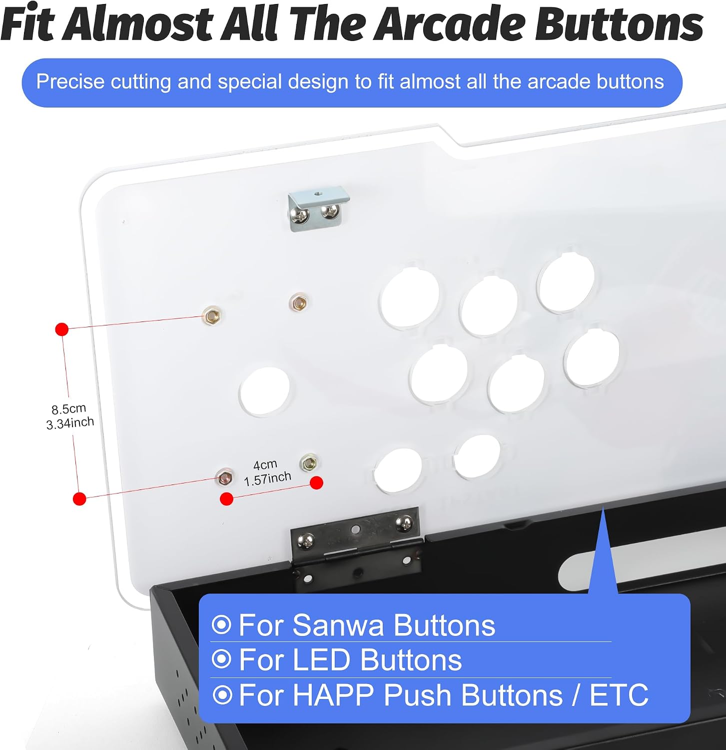 Sturdy DIY Arcade Console Kit - Metal Base and Acrylic Panel, 2 Player Video Game Machine Case, Supports 8 Buttons Each