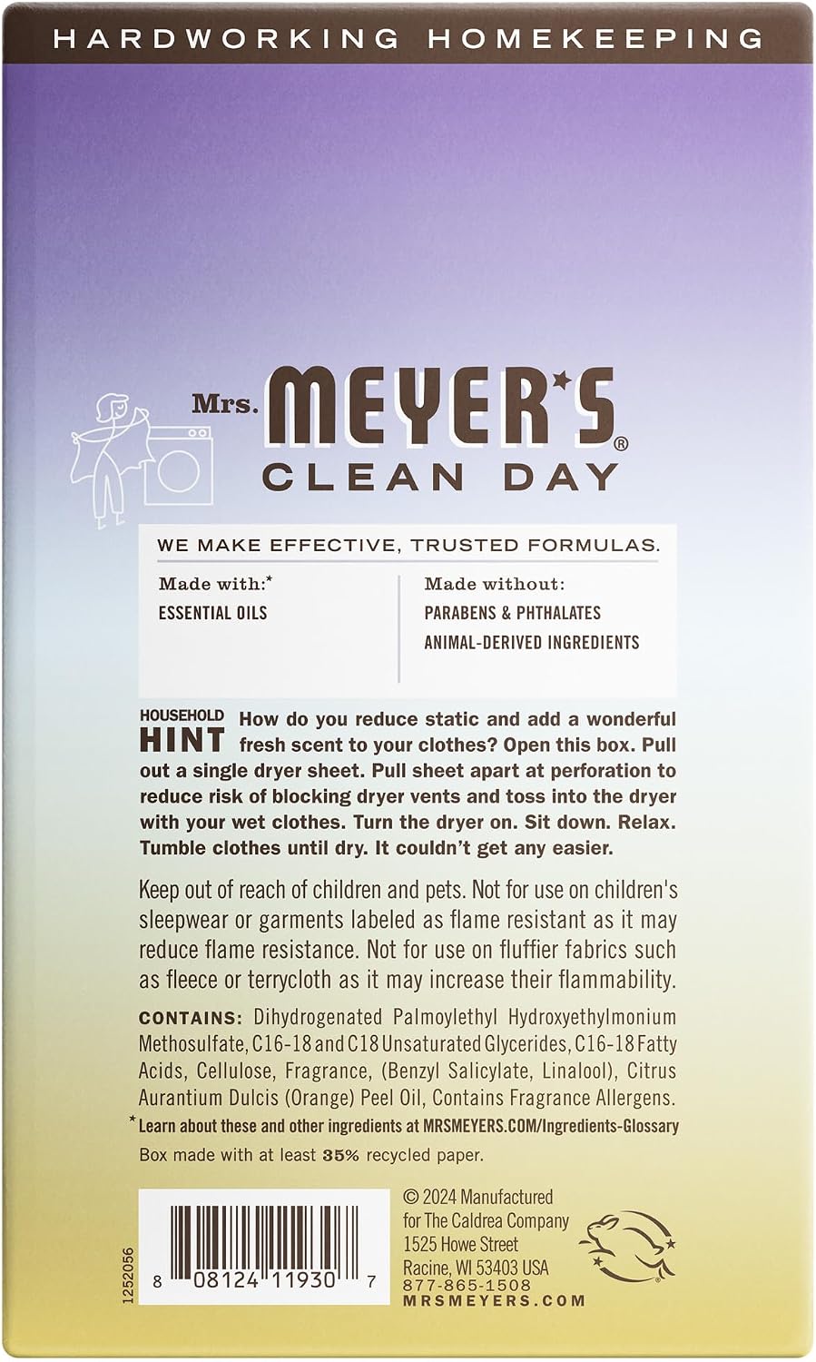 MRS. MEYER'S CLEAN DAY Dryer Sheets, Lavender, 80 ct