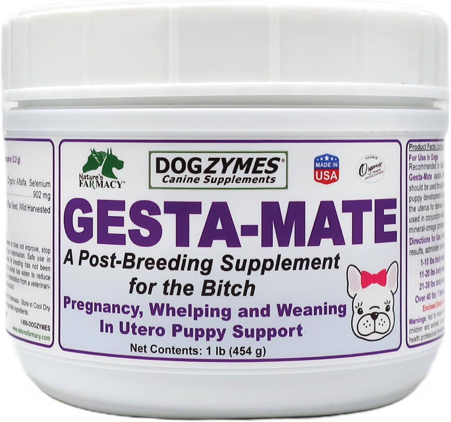Dogzymes Gestamate Help Maintain Normal Hormone Levels During Pregnancy and Strengthen and Tone The Uterus for delivery(1 Pound)