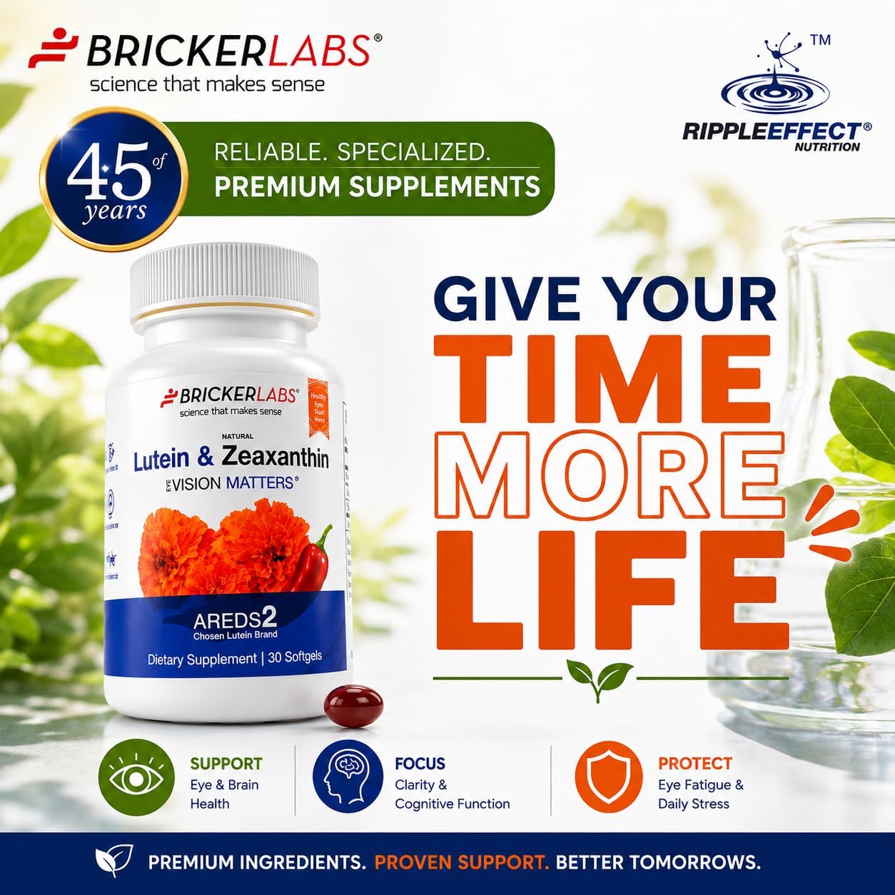 Bricker Labs Natural Lutein + Zeaxanthin Eye Supplement – Supports Eye, Brain, and Skin Health with Macular Carotenoids, Superior Bioavailability