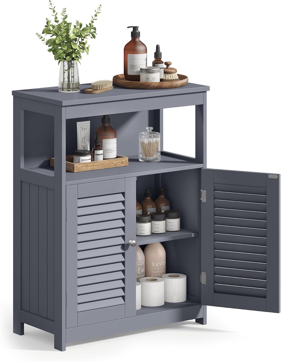 VASAGLE Bathroom Storage Cabinet, with 2 Doors, 31.5" H, Cloud White