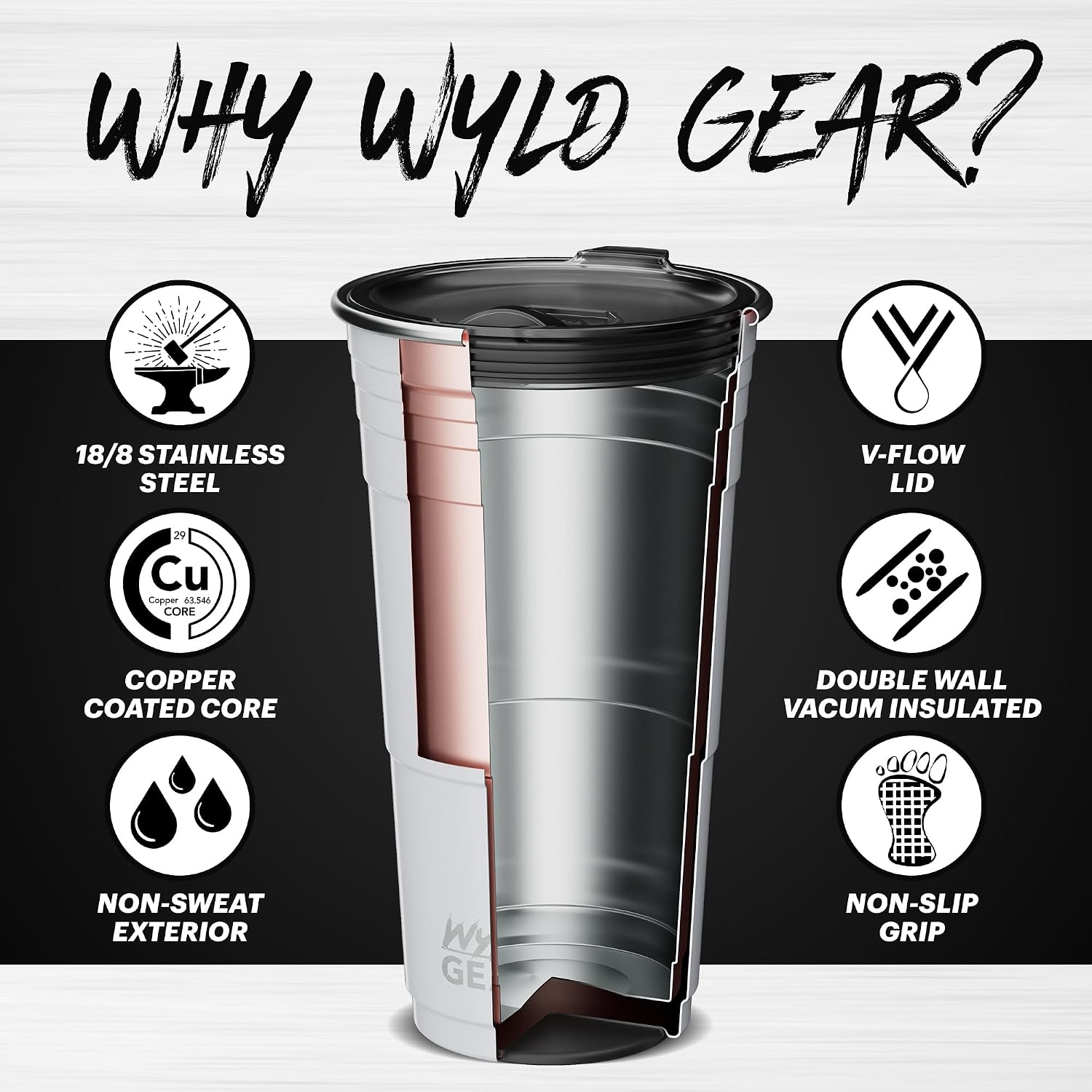 Wyld Gear Party Cup 24oz Red Stainless Steel Reusable Metal Cup with Lid