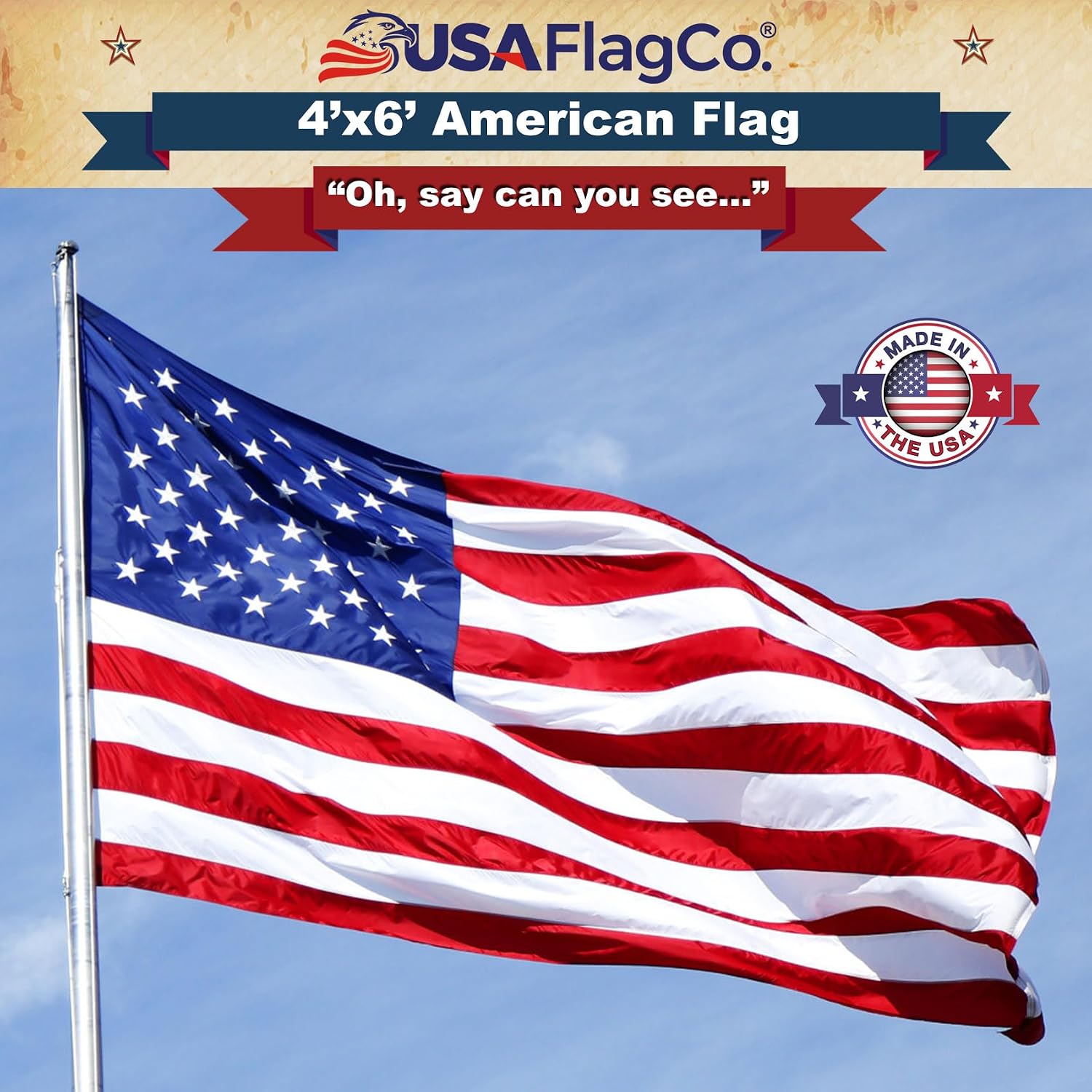 US Flag 4x6 100% American Made: The Best Embroidered Stars and Sewn Stripes American Flag, Made in the USA (4 by 6 Foot)