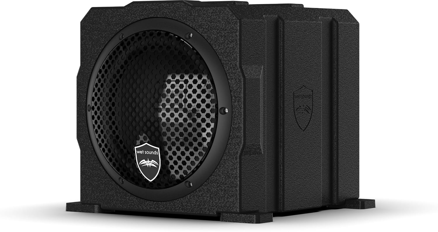 Wet Sounds | Stealth AS-8 | High Efficiency, 8" Active Marine Powered Subwoofer with Built-in 350 Watt Amp | Remote Level Control Included (Black)