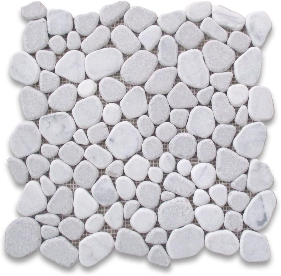 Carrara Mix Cinderalla Grey Marble River Rocks Pebble Stone Mosaic Tile Tumbled Kitchen Bath Wall Floor Backsplash Shower (1 Sheet)