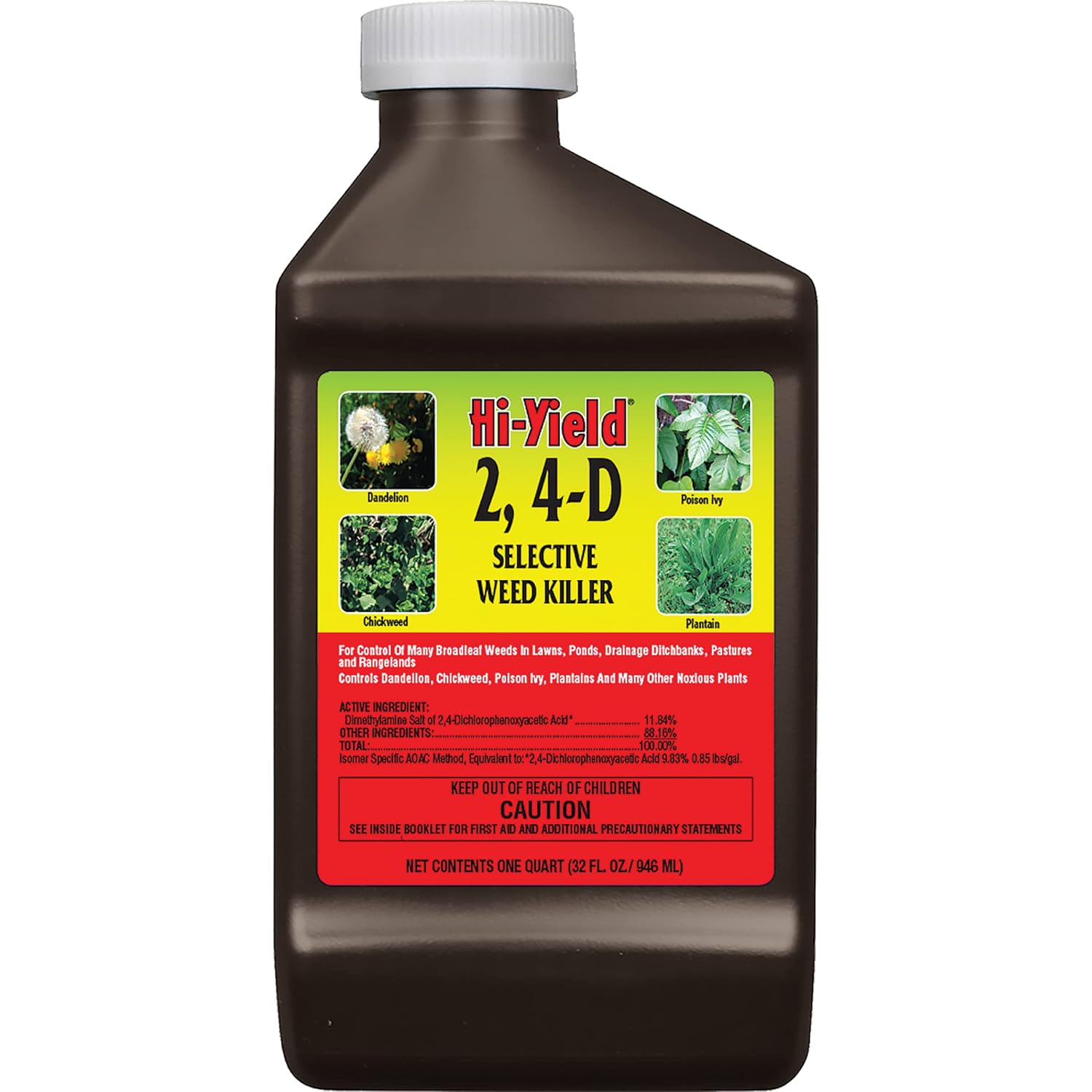 Hi-Yield (21416) 2,4-D Selective Weed Killer, 1 gal | 2,4-D amine selective herbicide - 1 gal concentrate for broadcast broadleaf weed control - Acreage operators