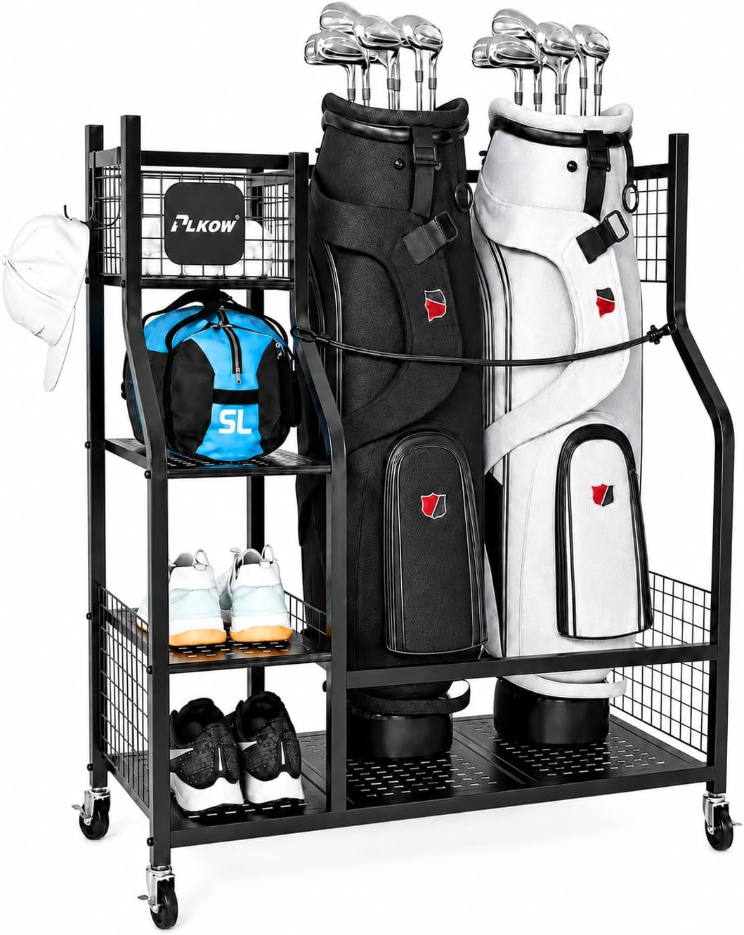 PLKOW Golf Bag Storage Garage Organizer, Extra Large Size Golf Bag Storage Stand and Golf Equipment Rack for Garage,Shed, Basement