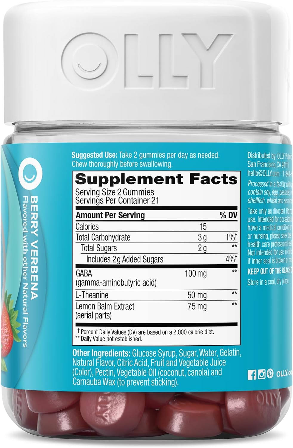 OLLY Goodbye Stress, Stress Support* Supplement, 50mg L-Theanine - 42 Count
