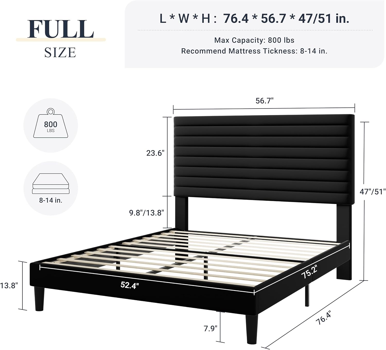 Allewie Queen Bed Frame, Velvet Upholstered Platform Bed with Adjustable Headboard, Horizontal Channel Design, Wood Slat Support, No Box Spring Needed, Noise Free, Easy Assembly, White
