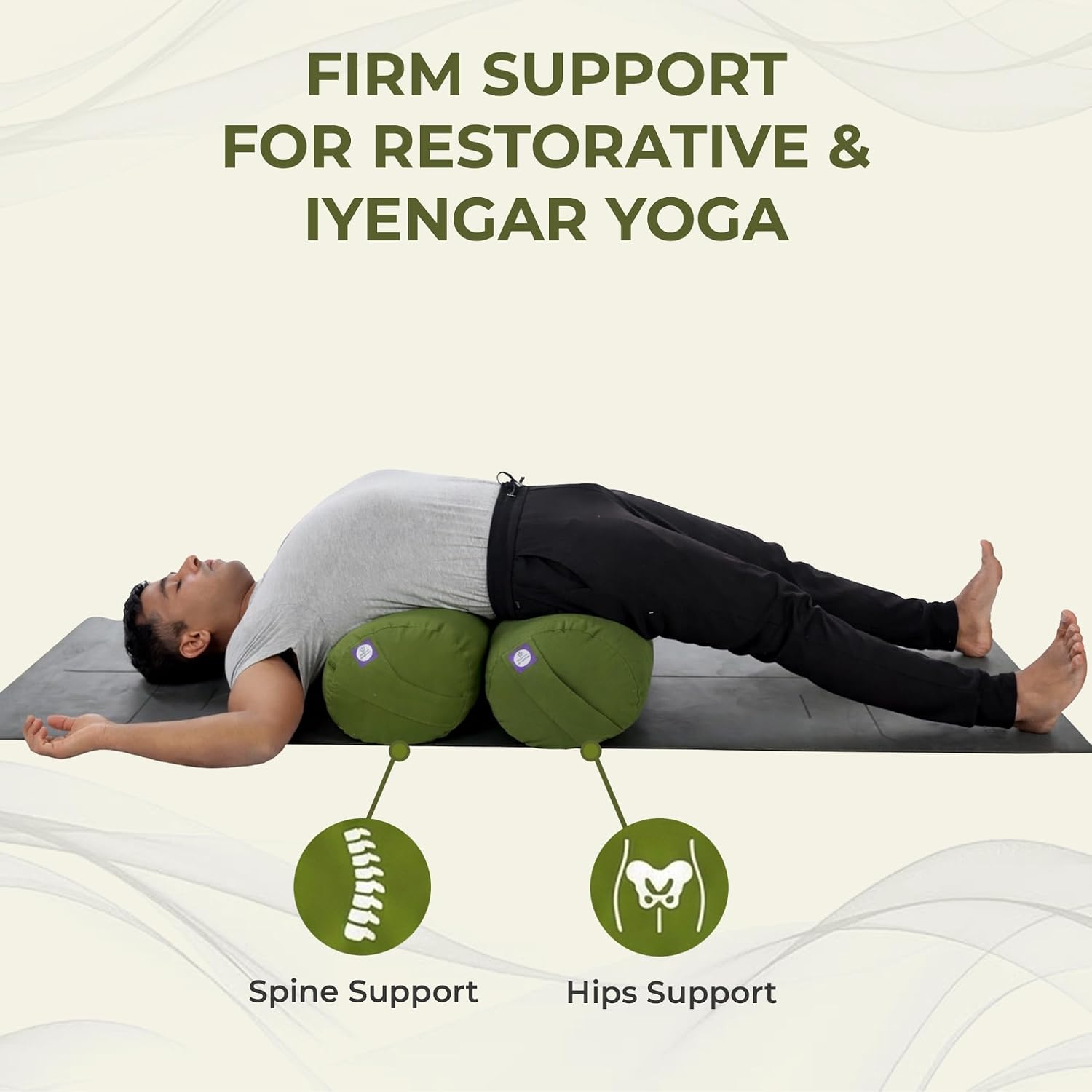 Yogikuti Iyengar Yoga Bolster for Restorative Yoga and Meditation – Lightweight Cotton Support Pillow with Handle for Easy Carry