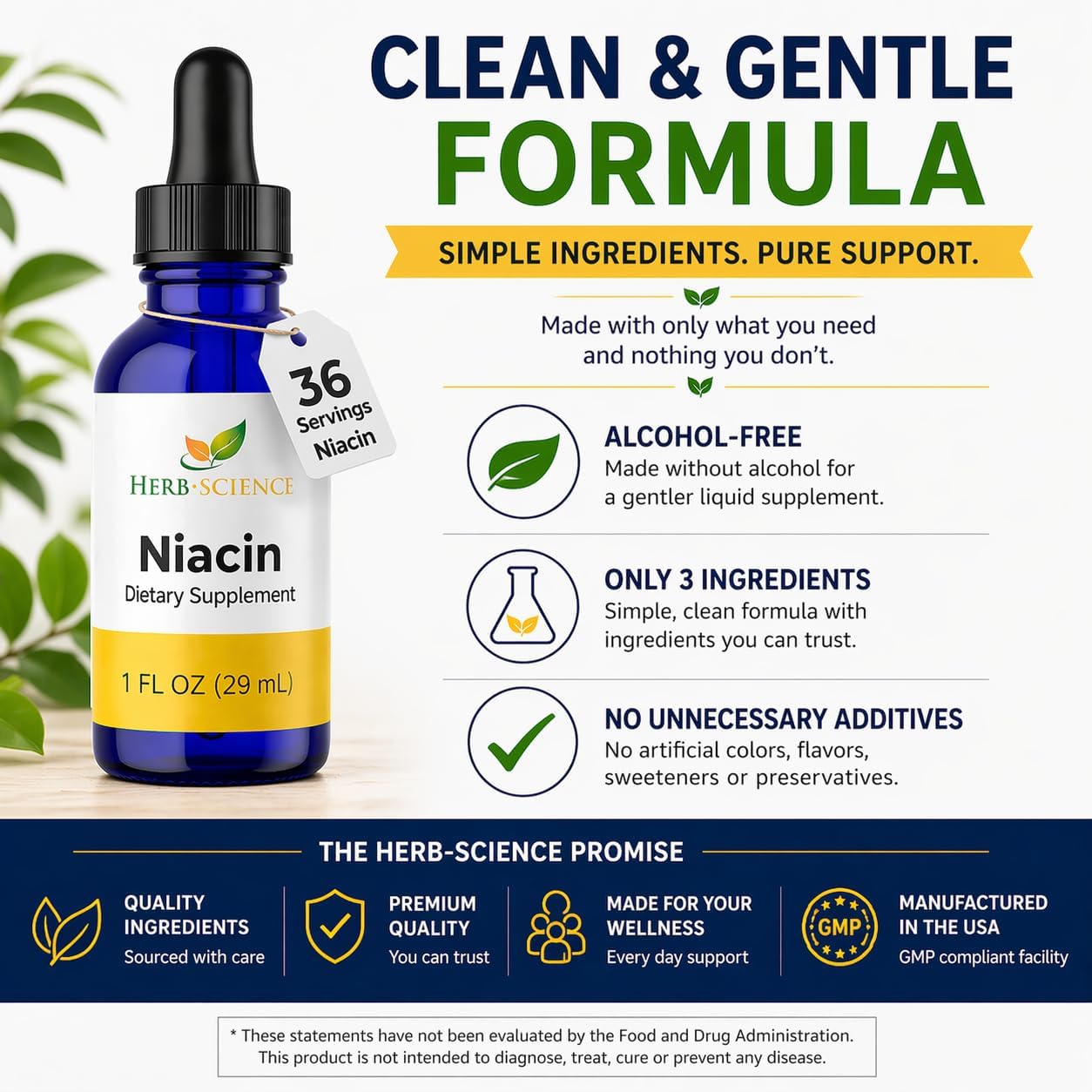 Liquid Vitamin B3 Niacin Drops, Alcohol-Free, 1 Oz | Easy-to-Take Liquid Formula with Flexible Serving, Vegan, Non-GMO