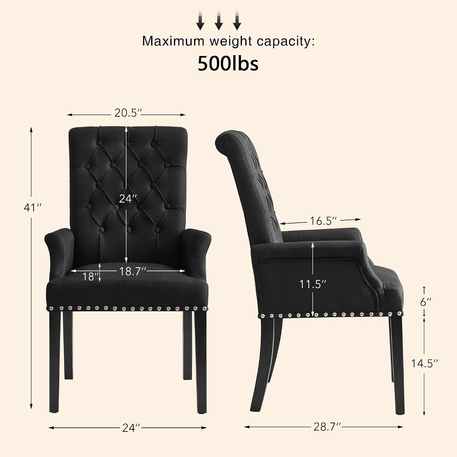 adochr Dining Chairs with Arms,Linen High Back Dining Room Chairs, Beige
