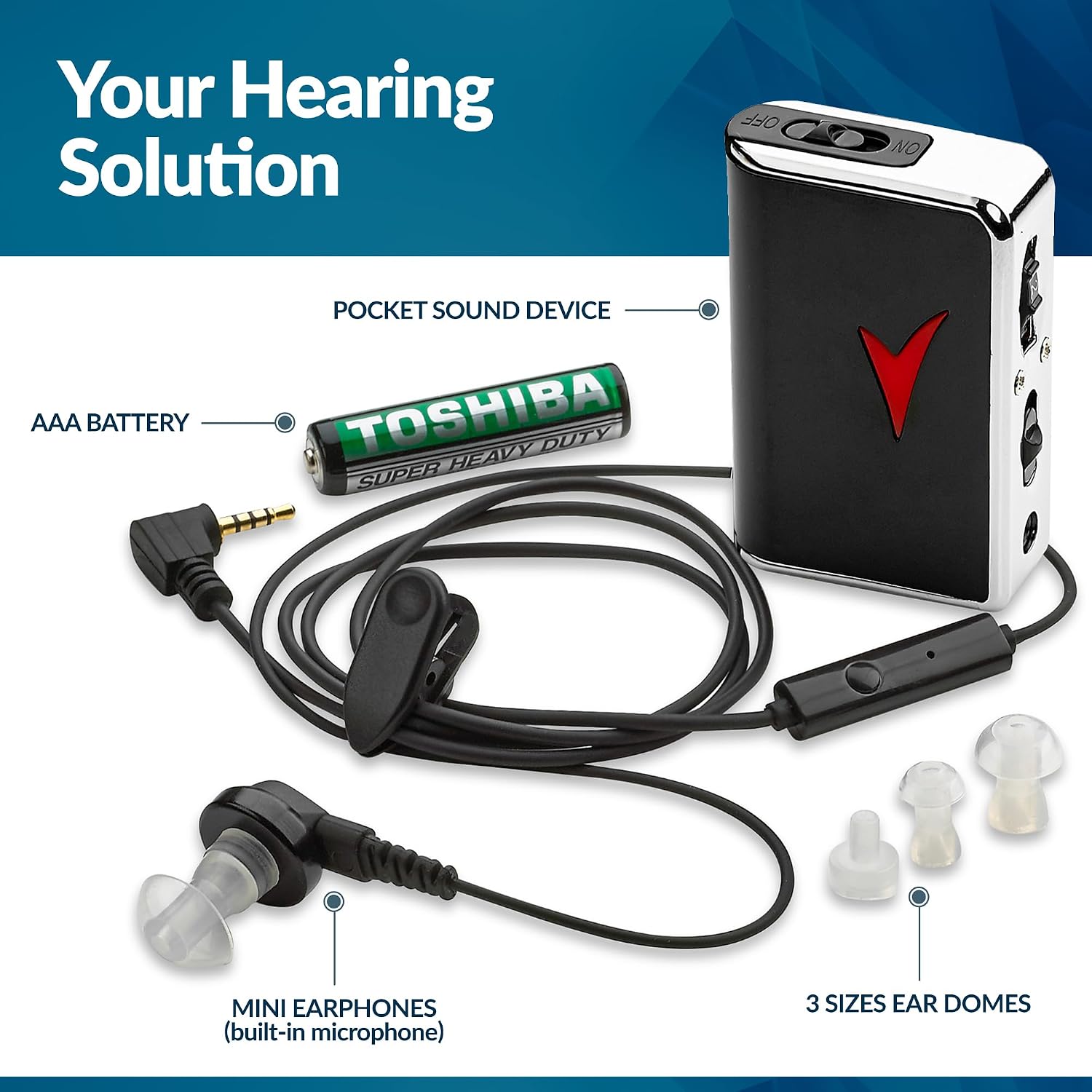 Personal Sound Amplifier - Audio Hearing Amplifier Device and Voice Enhancer Device for Sound Gain of 50dB, Up to 100 Feet Away