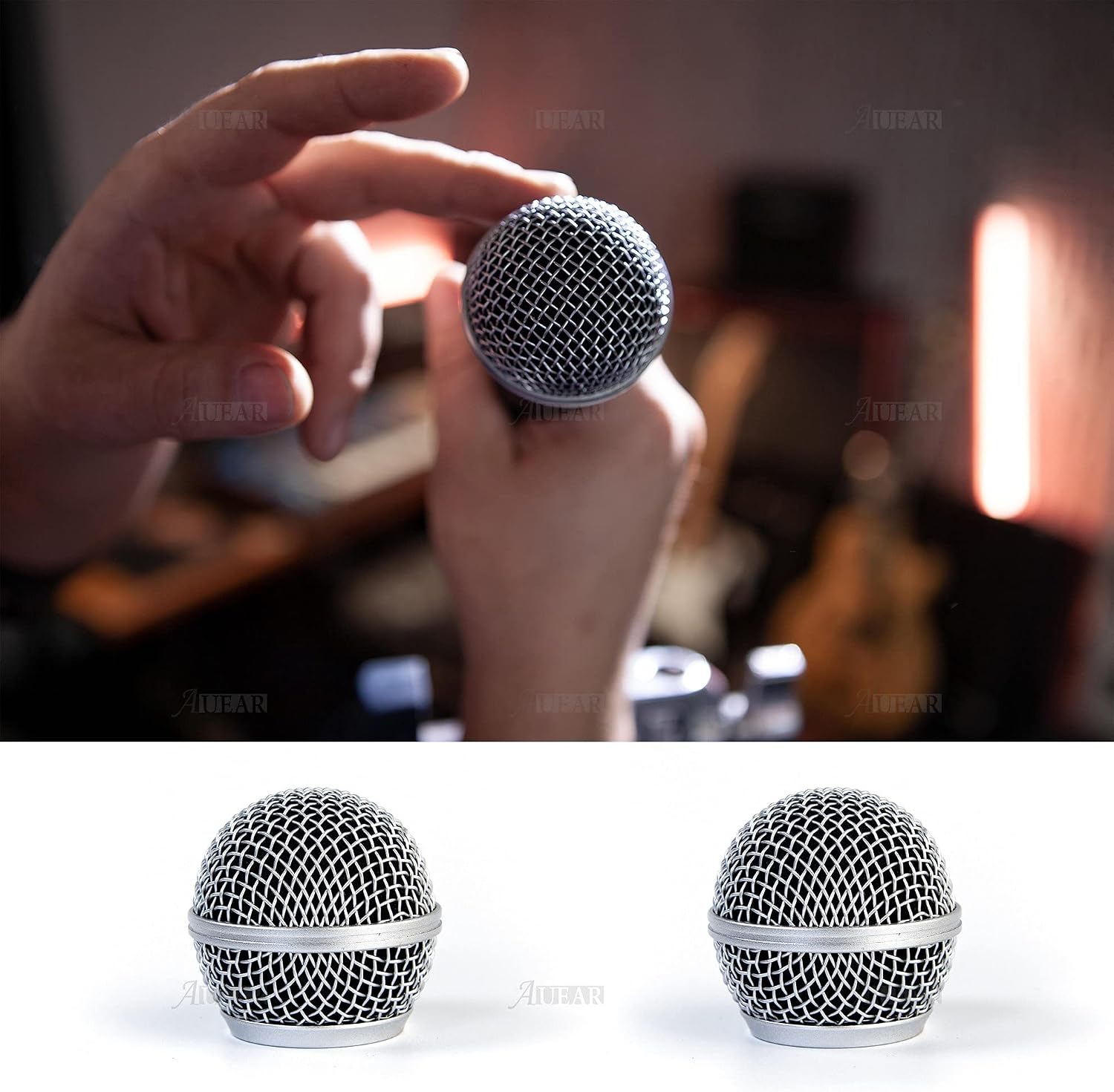 AUEAR, 2 Pack Microphone Grill Grille Ball Head Replace for SM58 BETA58 SM58LC SA-M30 SV100 RK143G Pgx2 Slx2