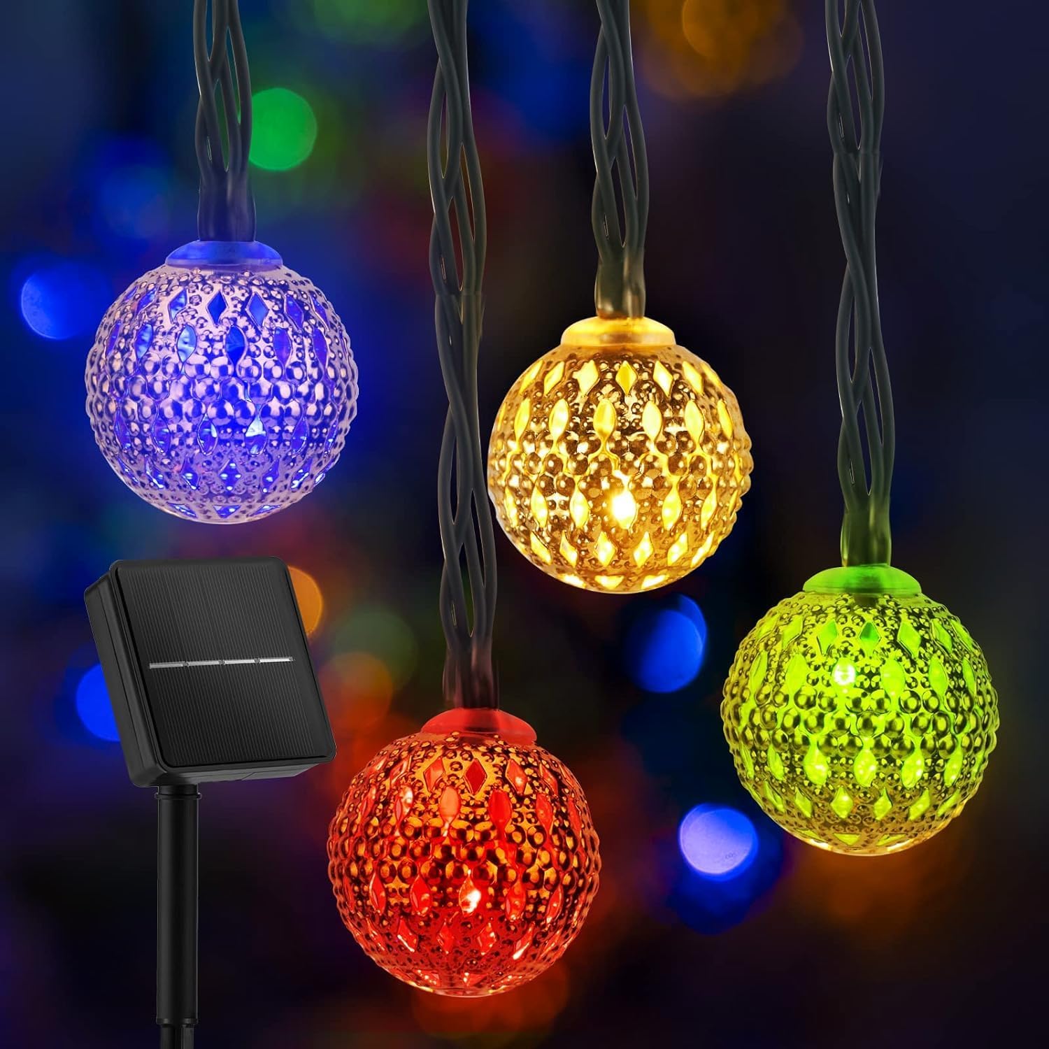 Brightown Solar String Lights Outdoor 60 Led 35.6 Feet Crystal Globe Lights with 8 Lighting Modes