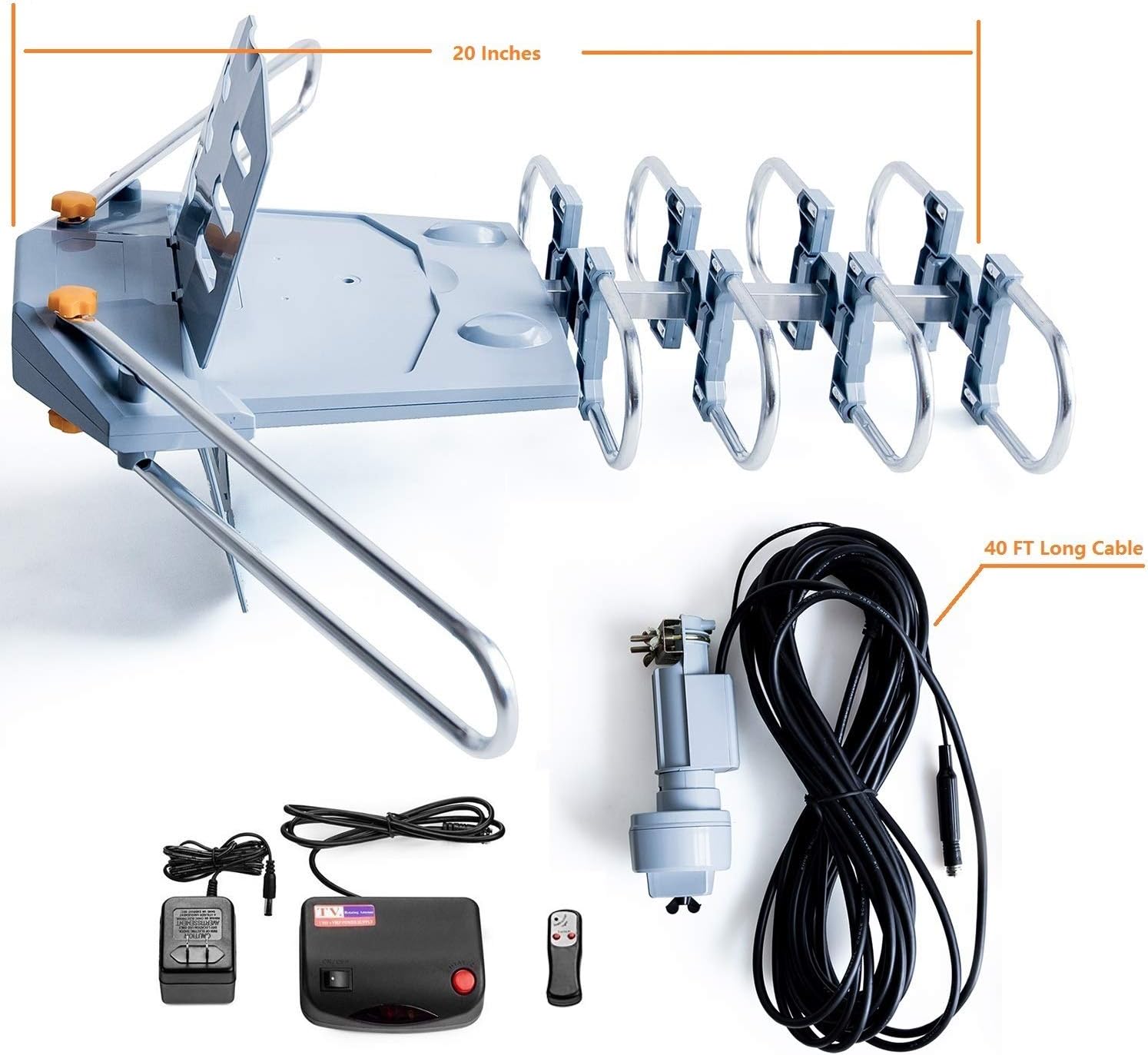 Amplified Digital Outdoor HDTV Antenna 150 Miles Long Range - 360 Degree Rotation Infrared Control - Tools Free Installation - Support 2 TVs