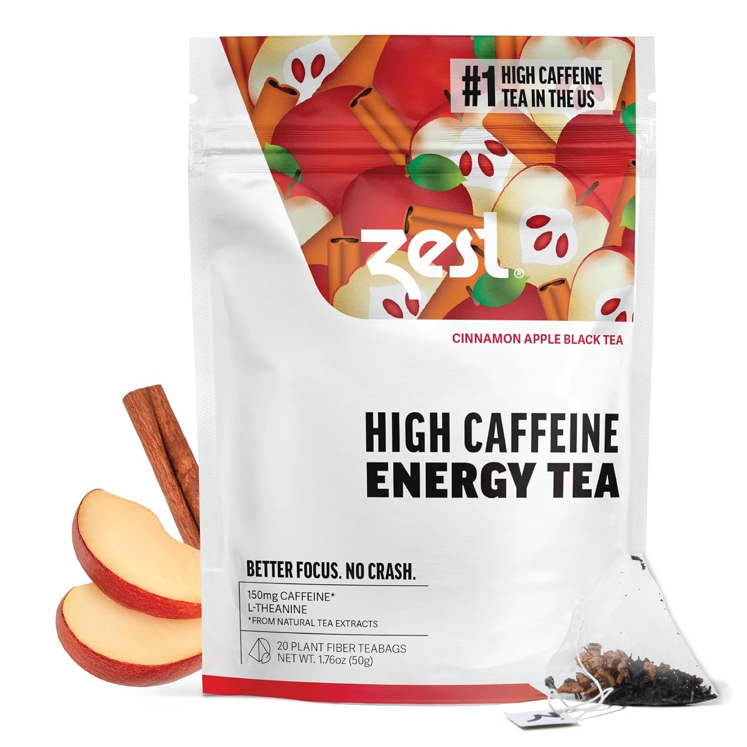 Zest Energy Green Tea – Pomegranate Mojito High Caffeine Tea Bags for Focus & Morning Energy – Natural Caffeinated Tea with 135mg Caffeine – Coffee Substitute – 20Ct Pack, Non-GMO & Keto Friendly