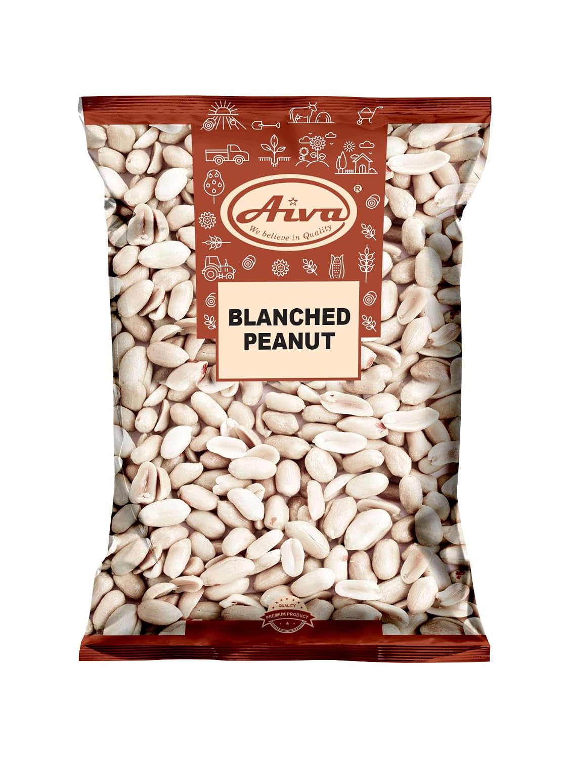 Aiva Blanched Peanuts Skinless, Blanched Raw, Uncooked Gourmet Quality Nut USA Grown 5 LB