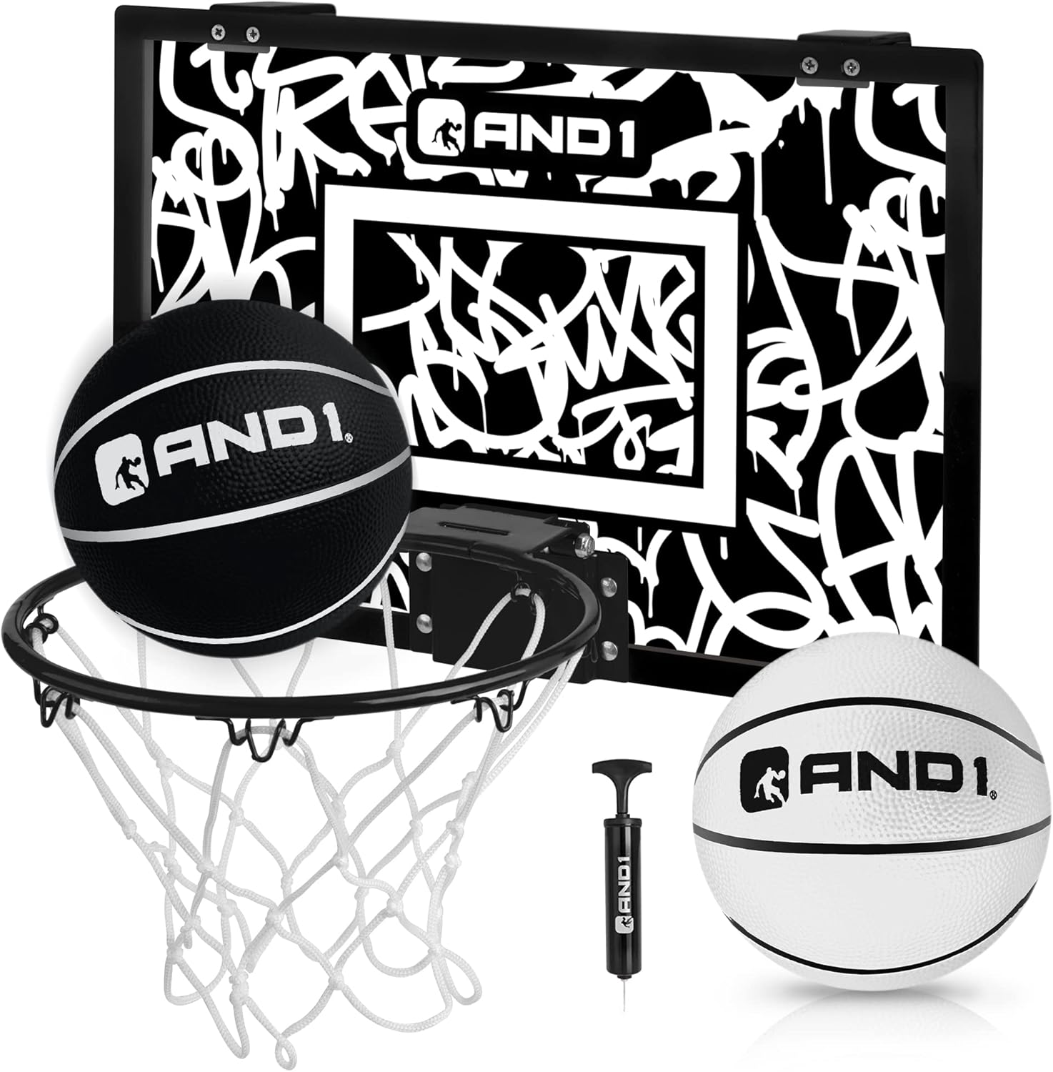 AND1 Over the Door Mini Basketball Hoop: 18x12 Shatterproof Backboard, 2 Mini Basketballs