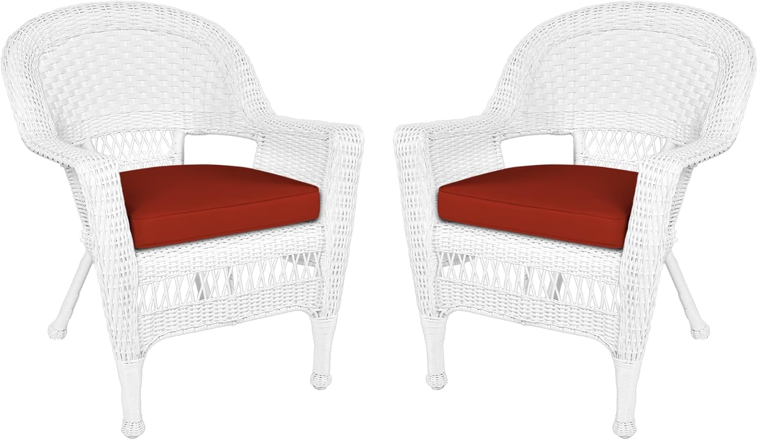Jeco Wicker Chair with Red Cushion, Set of 2, White/W00206-