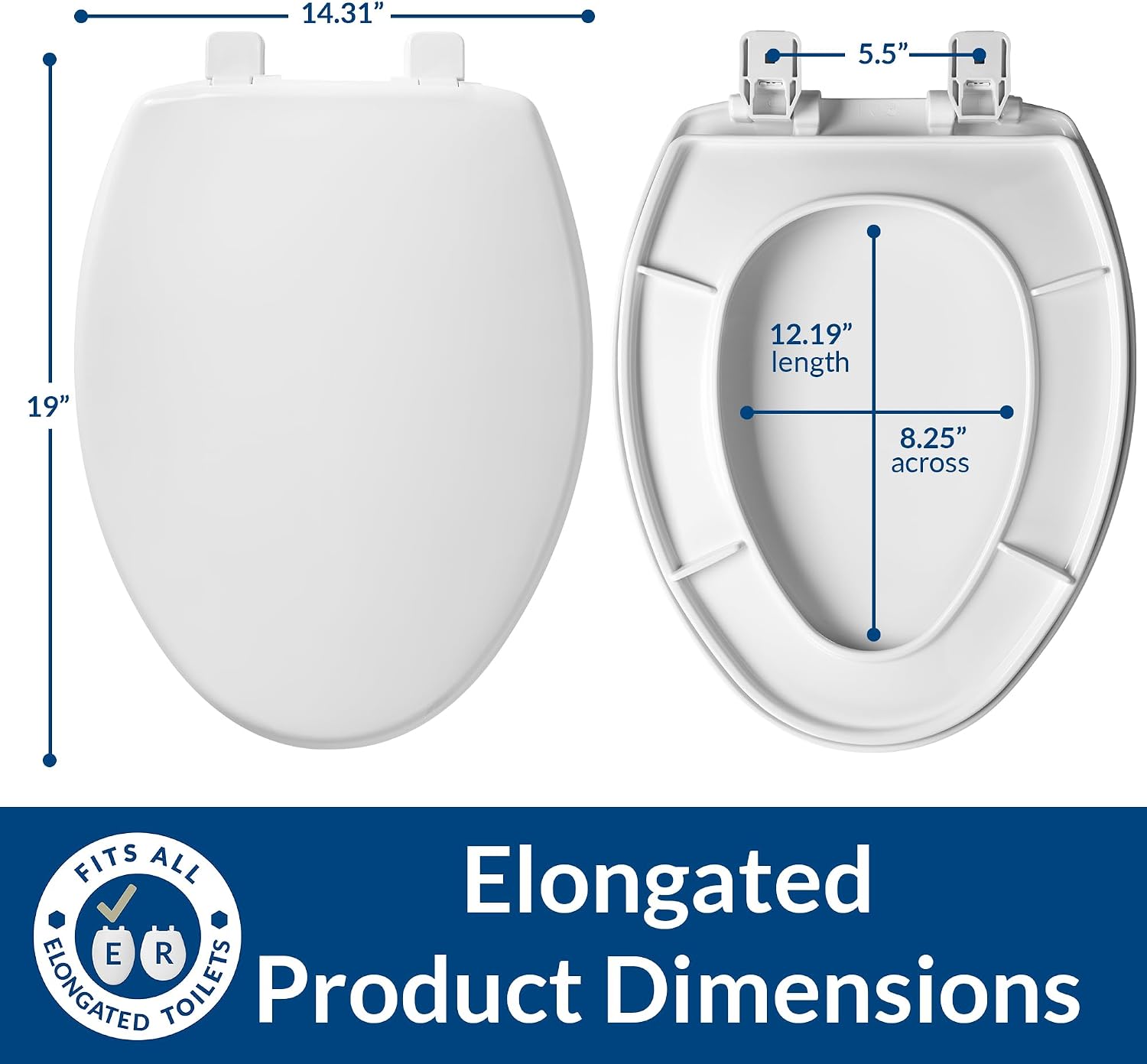 Mayfair Caswell Modern Slow Close Toilet Seat, Durable Plastic, Elongated, White