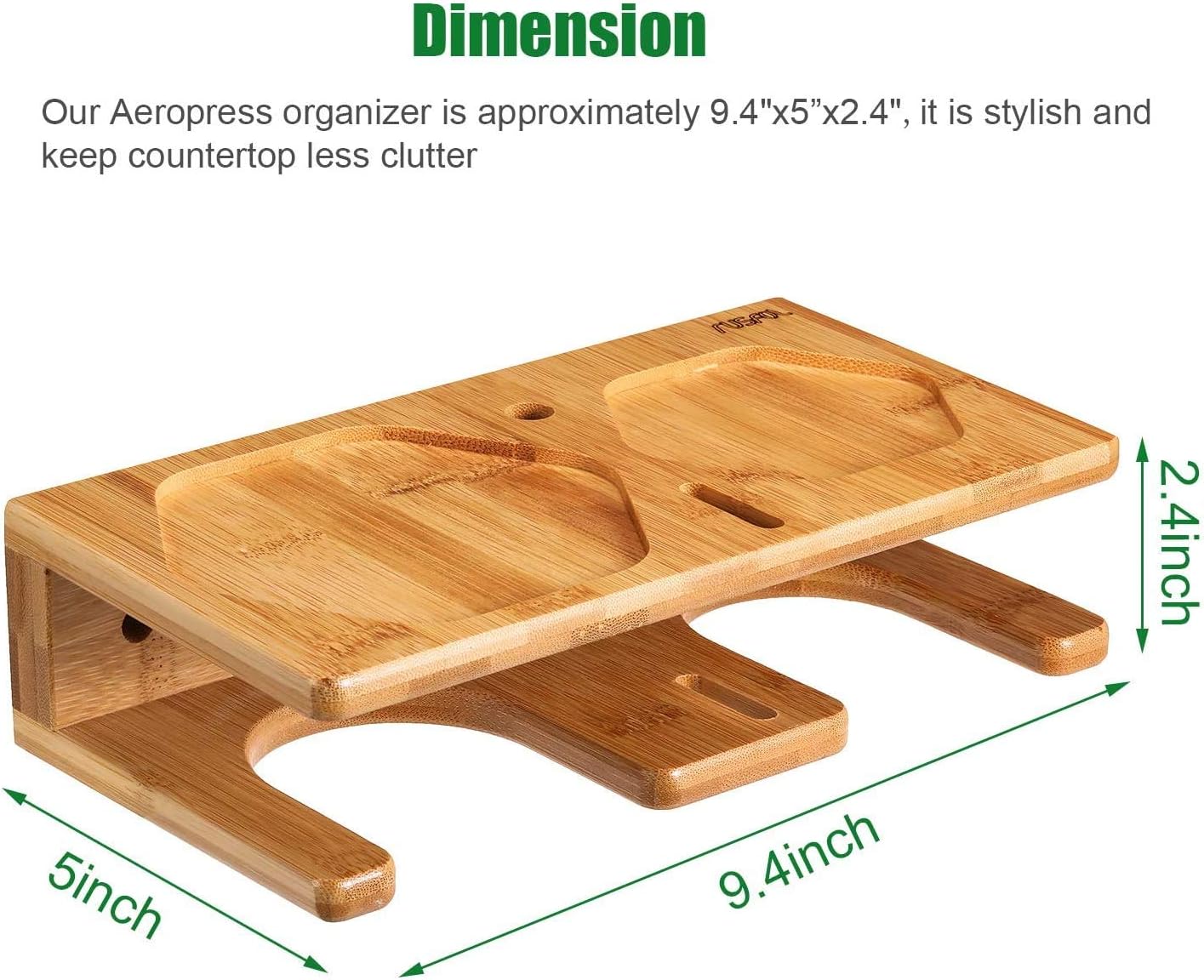 Space Saving Organizer Wall Mount for Aeropress set, Polished Bamboo