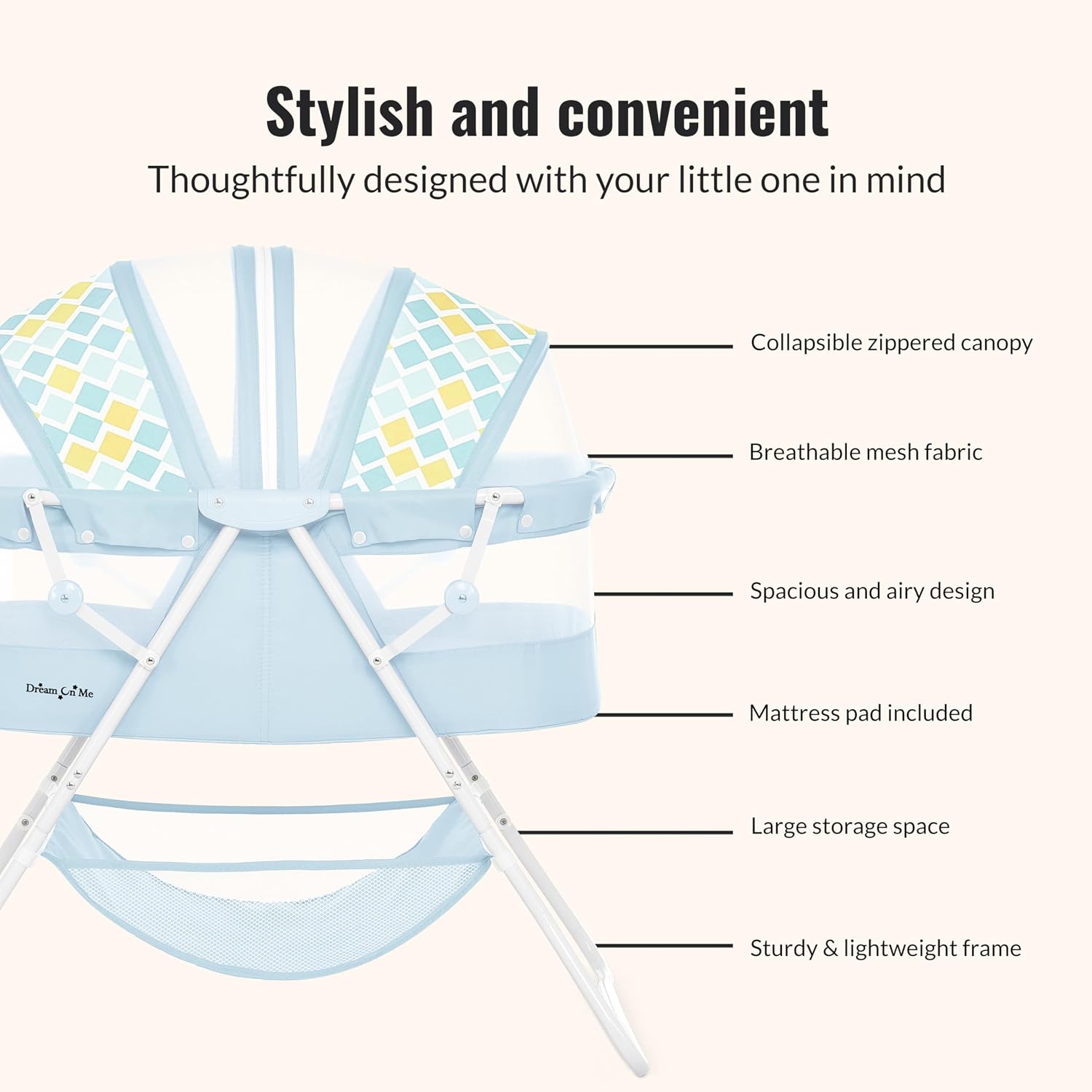 Dream On Me Karley Bassinet in Grey and Pink