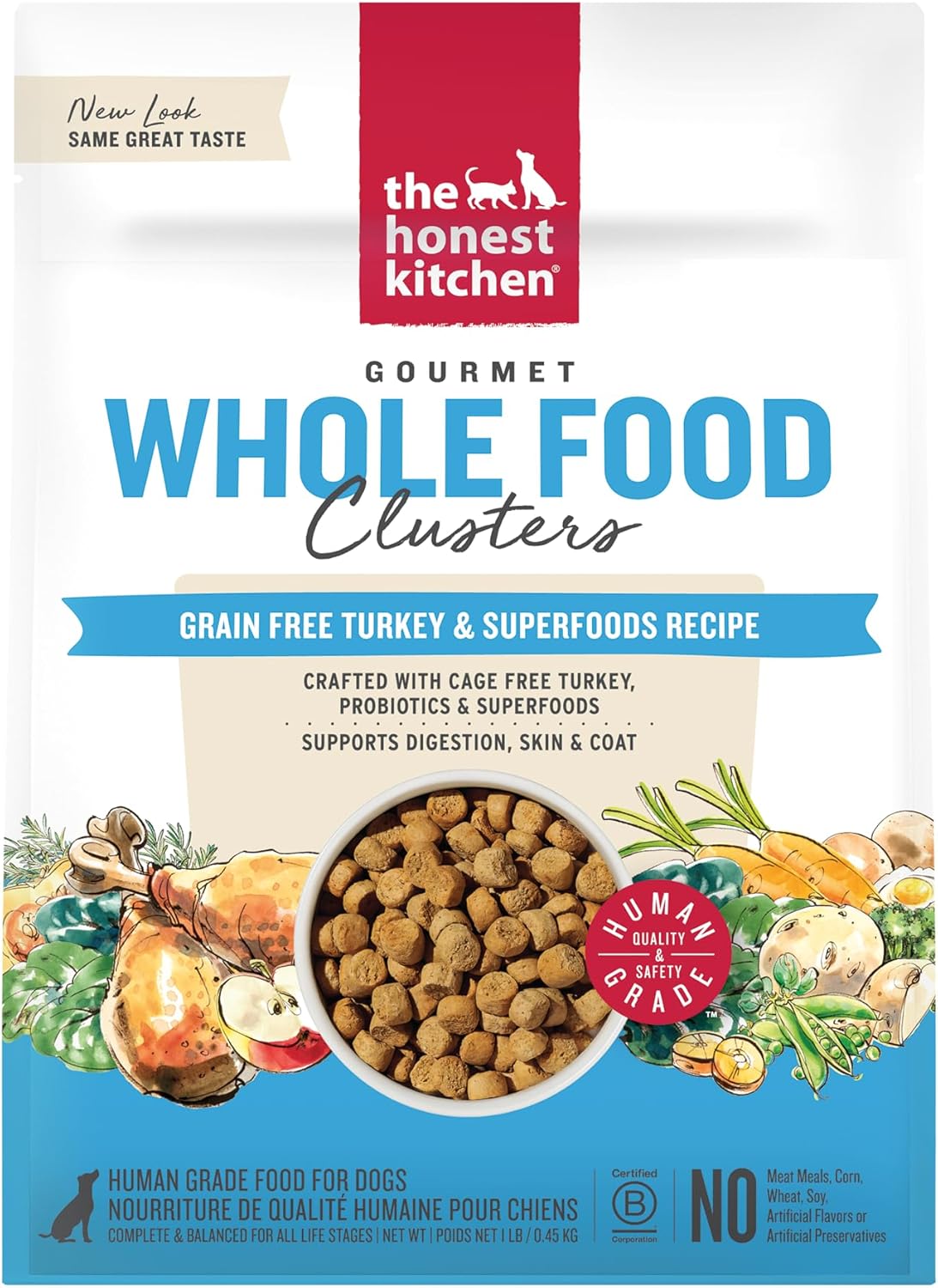 The Honest Kitchen Grain Free Beef & Superfoods Whole Food Clusters, Human Grade Dry Dog Food, Vet-Crafted Nutritional Support for Skin, Coat, Digestion & Overall Wellness, 20 lb Bag