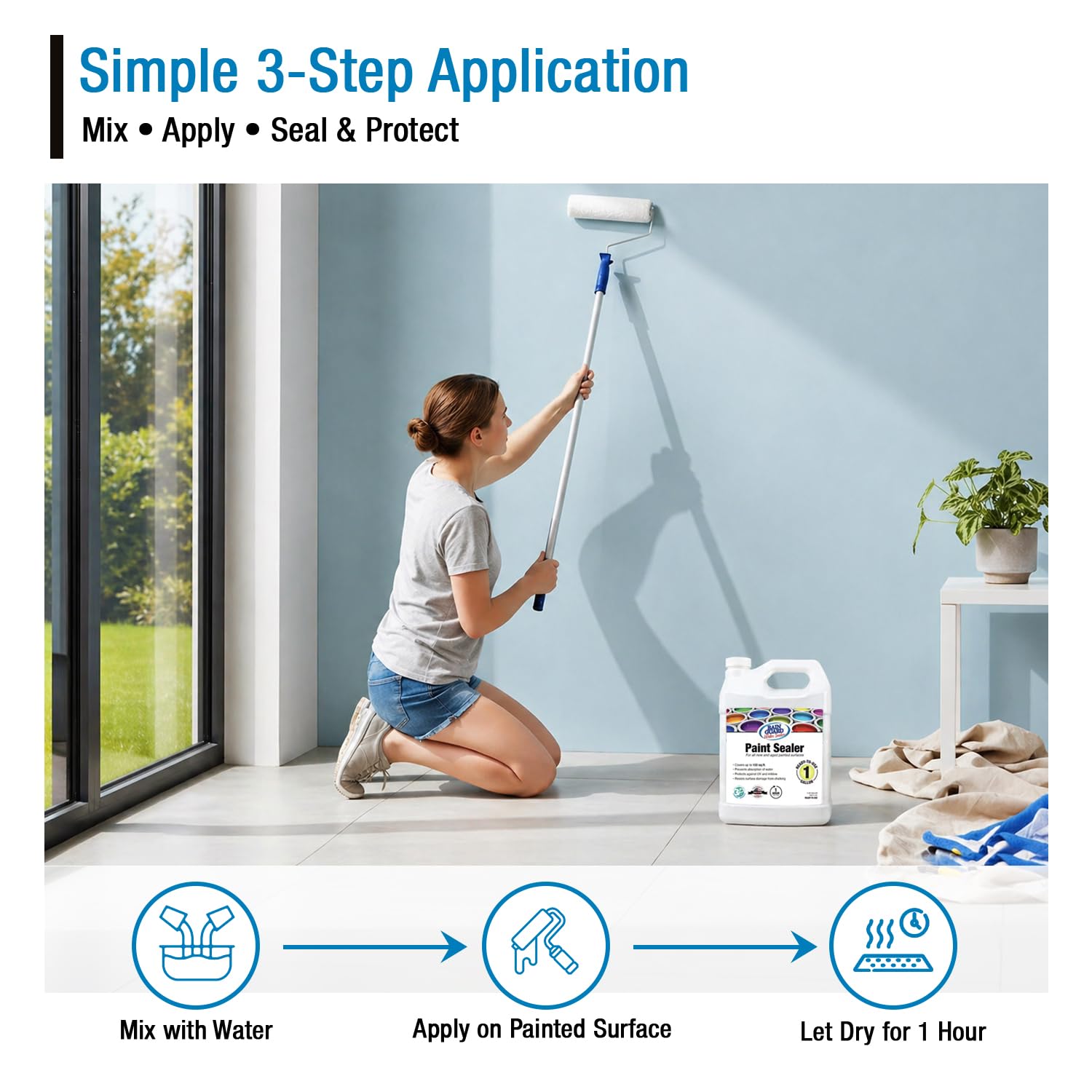 Rain Guard Paint Sealer Concentrate SP-9002 | Makes 2 Gallon | Protects Painted Concrete, Wood, Stone | Silane/Siloxane Acrylic Waterproofer | UV Resistant | Fast Drying | Semi-Satin Finish | Protects Painted Concrete, Painted Wood, Painted Stone, Silane…