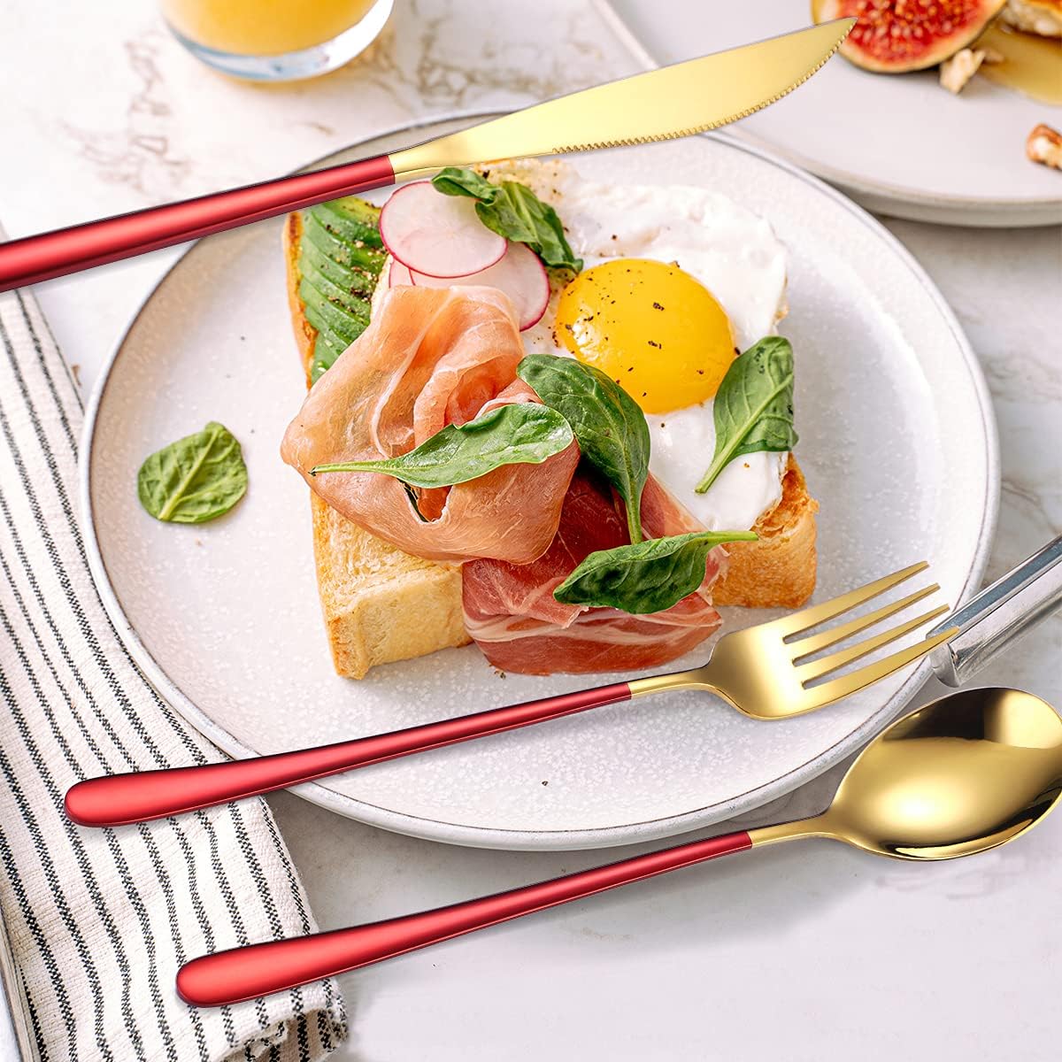 AARAINBOW 6 Pieces 18/8 Stainless Steel Flatware Set Portable Reusable Cutlery Set Travel Utensils Set Including Chopsticks Knife Fork Spoon Straws