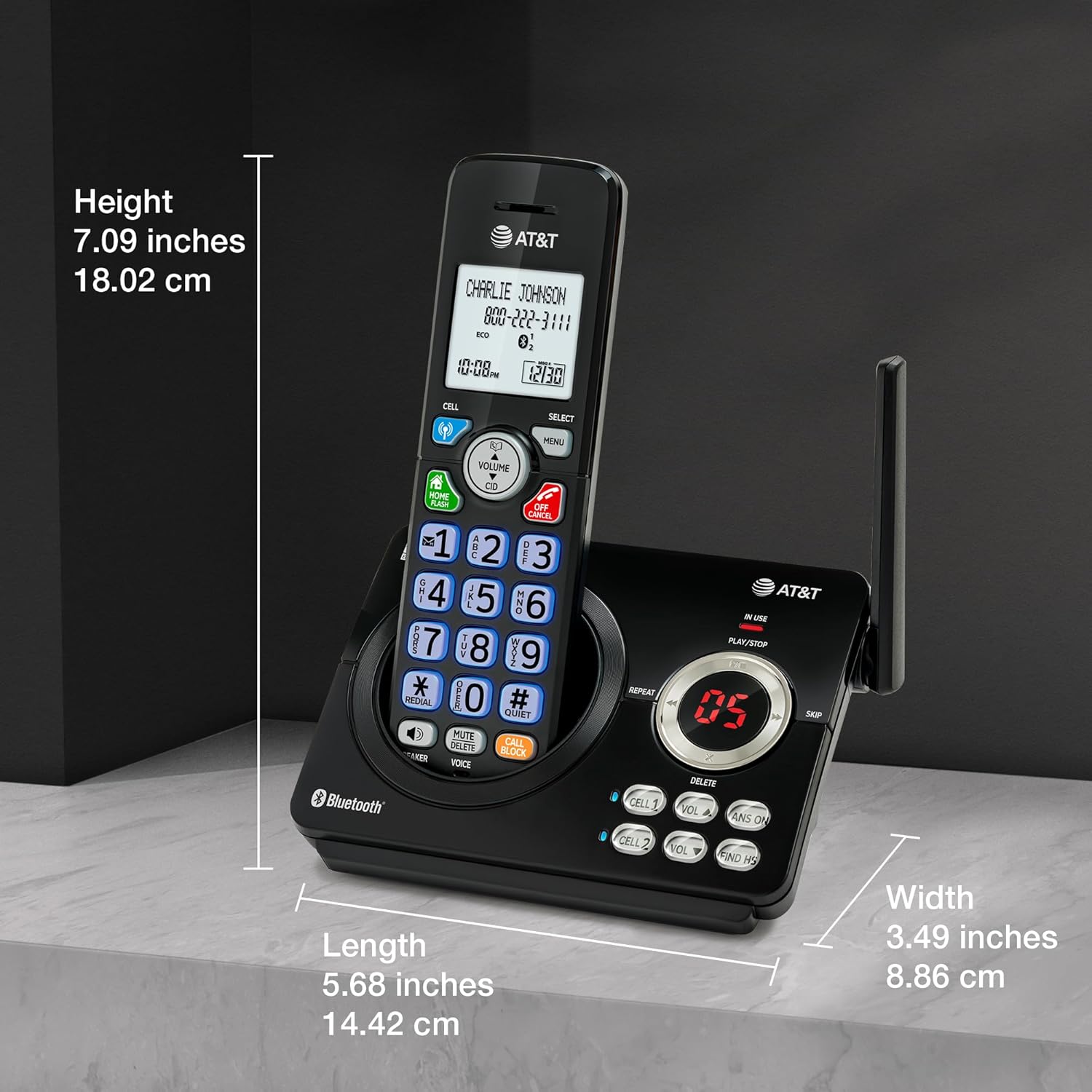AT&T DL72219 DECT 6.0 2-Handset Cordless Phone for Home with Connect to Cell, Call Blocking, 1.8" Backlit Screen, Big Buttons, intercom