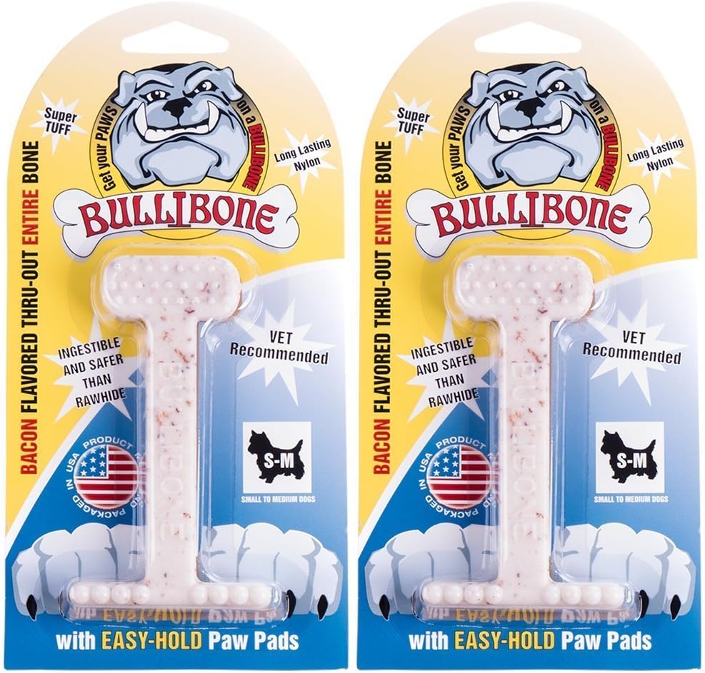 Bullibone Nylon Dog Chew Toy for Aggressive Chewers - Dental Hygiene Bone with Beef Flavor, Durable Tough Chew Toys for Small Dogs, Indestructible Dog Bone - 3 Pack