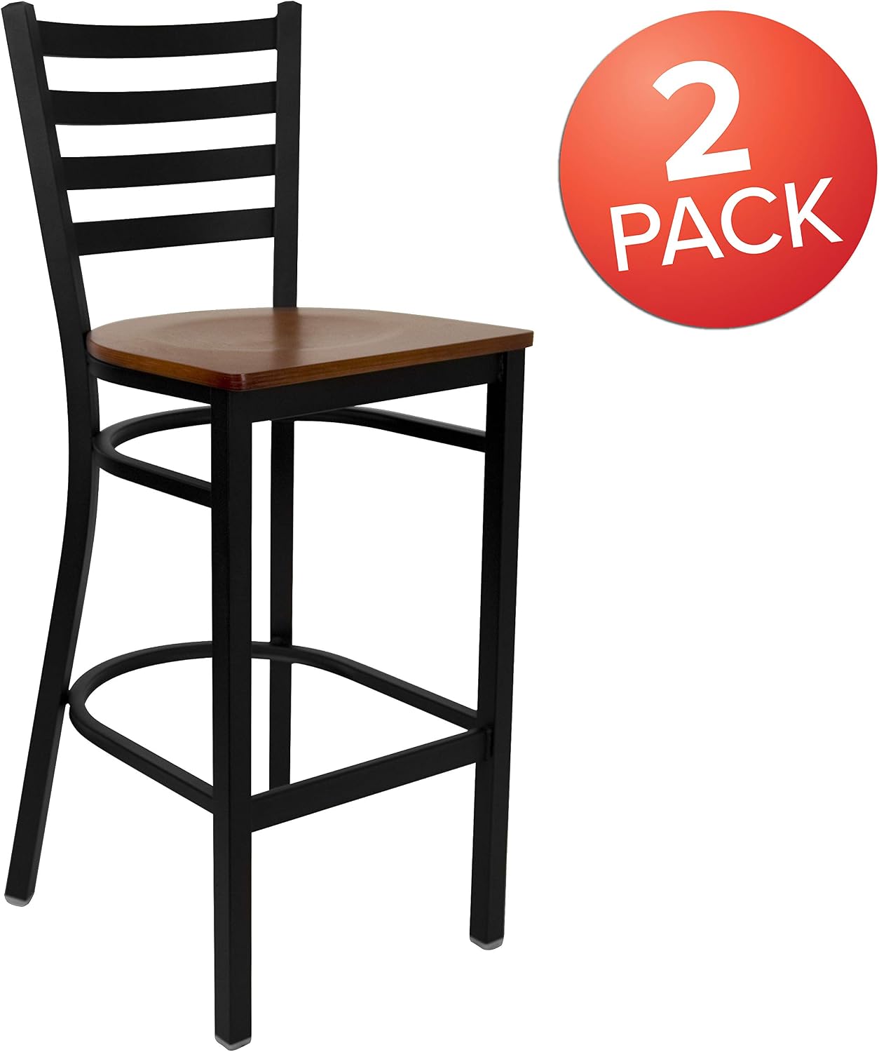 Flash Furniture Hercules Series Ladder Back Metal Restaurant Barstool, Modern Upholstered Armless Bar Height Chair for Restaurants and Kitchens, Black | Vinyl Upholstery, Durable Construction, Commercial Use