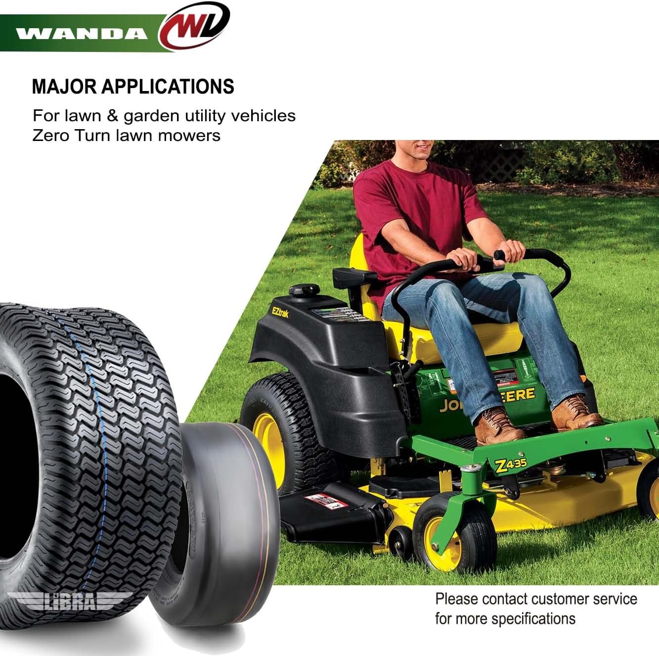 WANDA Set 4 Lawn Mower Turf Tires 16x6.5-8 & 23x10.5-12 /4PR -13019/13049 | Riding Lawn Mover, Garden Tractor