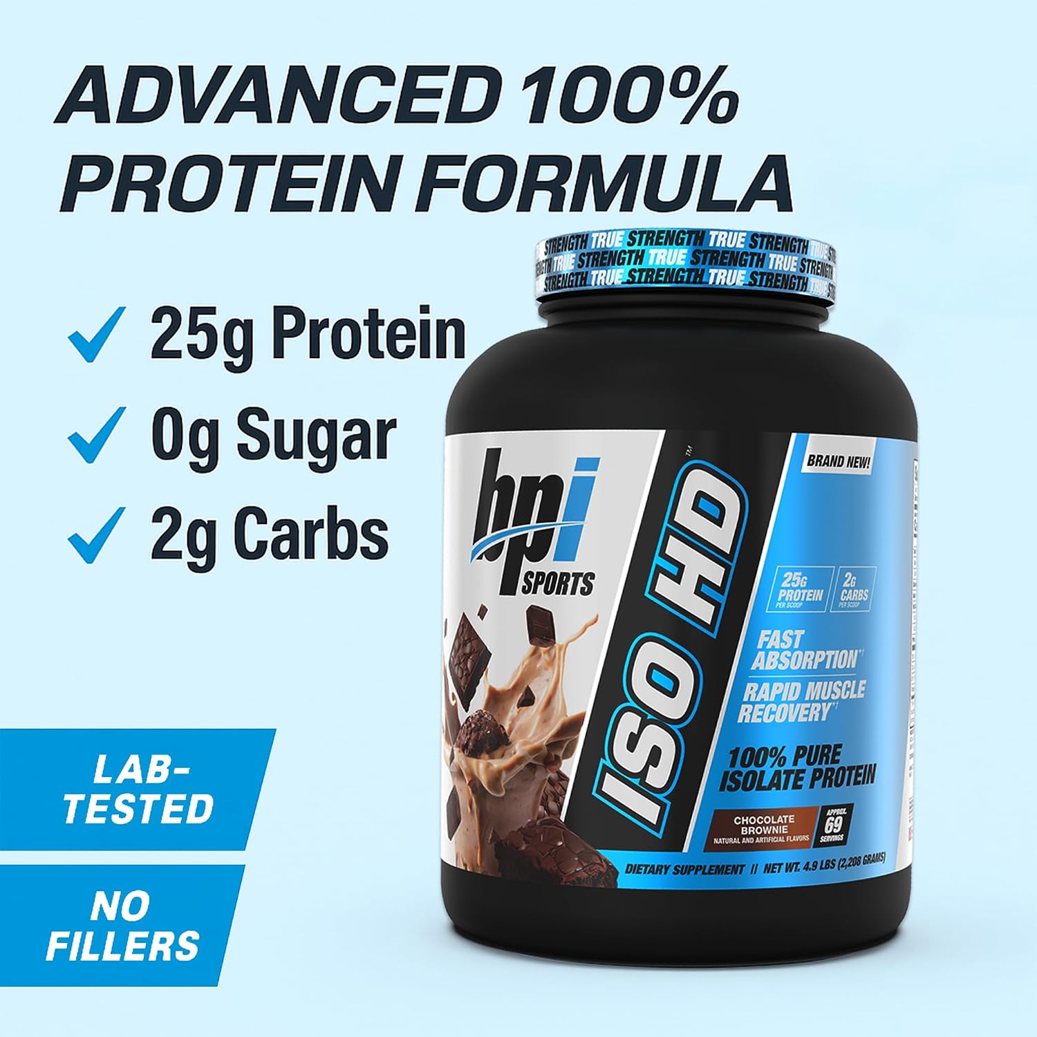 BPI Sports ISO HD Isolate Protein Powder – 100% Whey Isolate, Protein Powder for Muscle Gain - Chocolate Brownie, 5.4 Pounds - 69 Servings