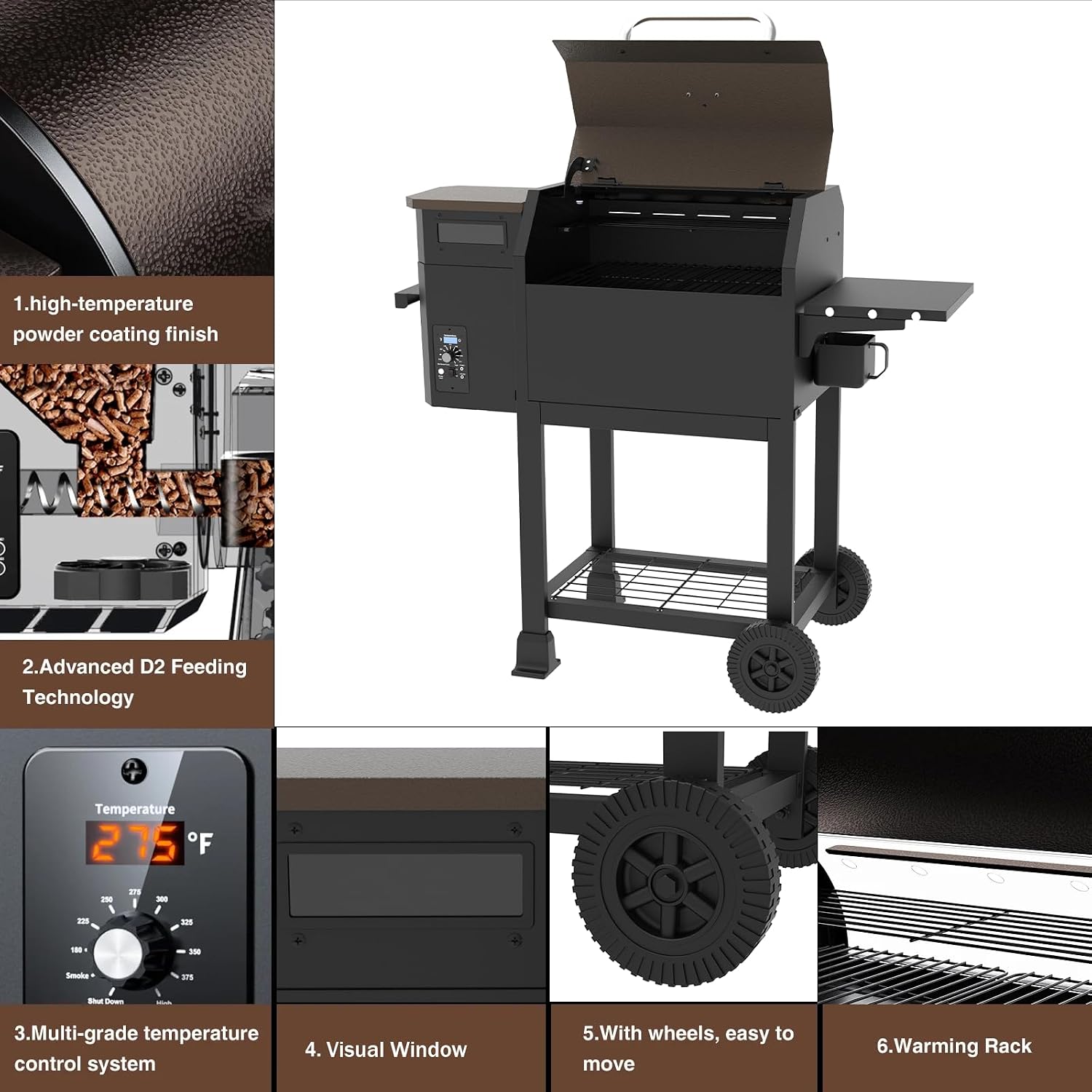 465 SQ.IN Wood Pellet Grill & Smoker with Side Shelf, 8 IN 1 BBQ Grill with PID Temperature Control for Outdoor Cooking, BBQ Camping and Patio