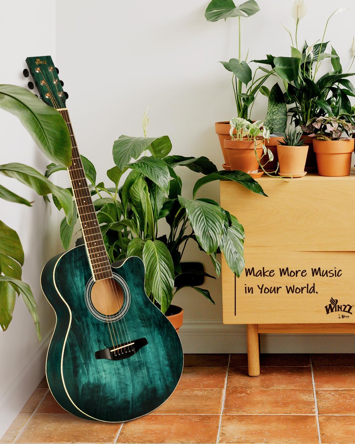 Winzz 40 Inches Acoustic Steel-string Guitar Beginner, Elegant Unique Color Design (Blue-green)