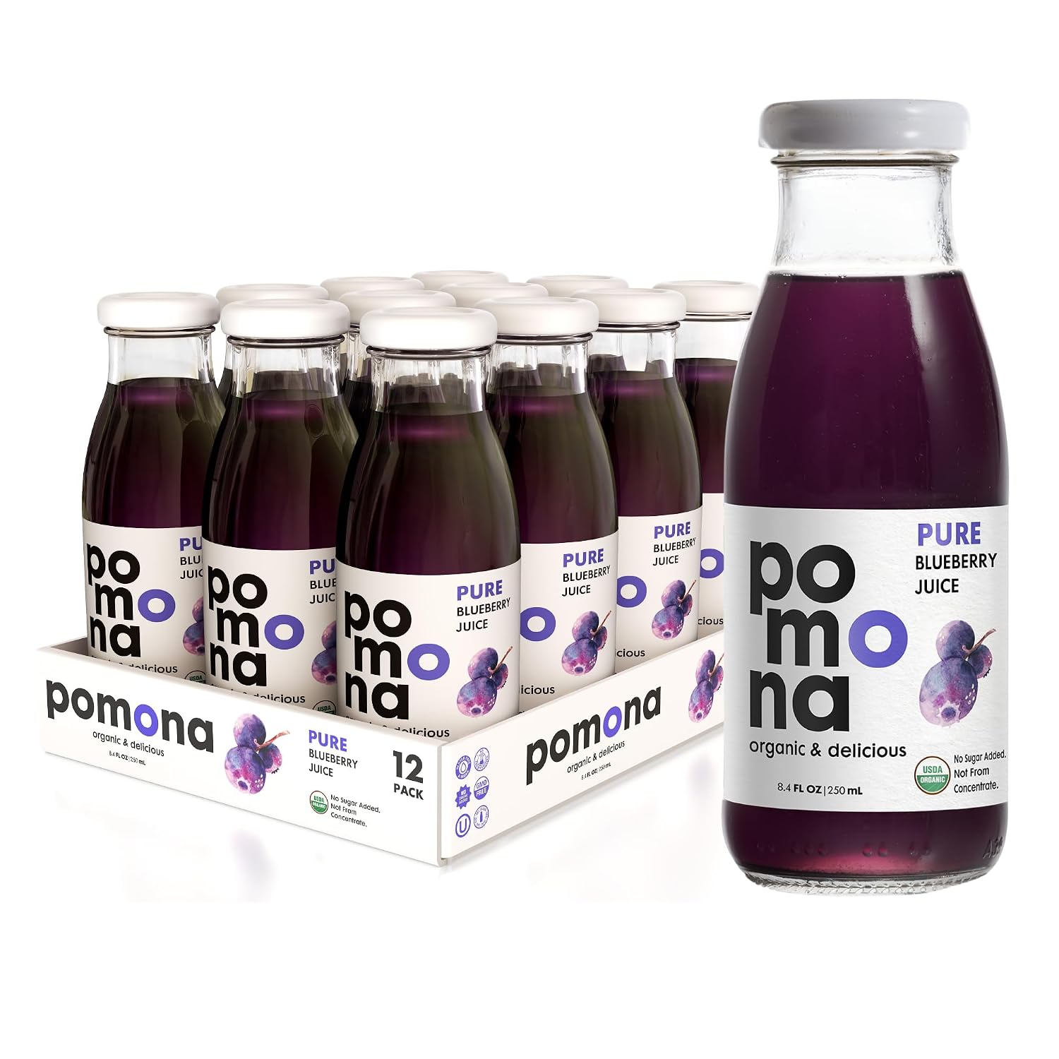 Pomona Organic Pure Black Cherry Juice, Cold Pressed Organic Juice, Non-GMO, No Sugar Added, Not from Concentrate, Gluten Free, Kosher Certified, Preservative Free 8.4 Ounce (Pack of 12),