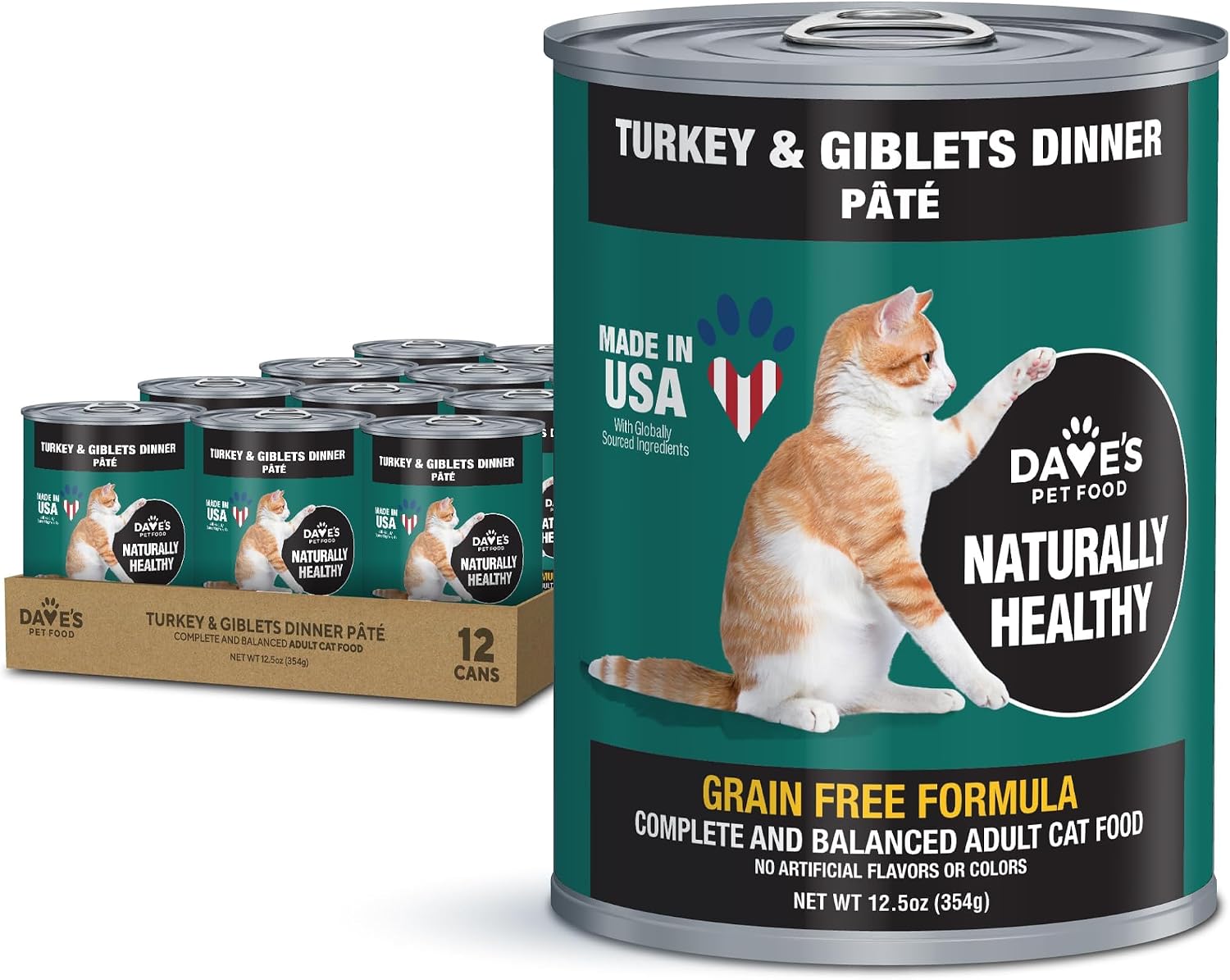 Dave's Pet Food Grain Free Wet Canned Cat Food Pate, Chicken, 12.5 oz, 12pk | Made in USA, Naturally Healthy, Easy to Digest Wheat & Gluten-Free, Use as Topper or Meal, Carrageenan-Free