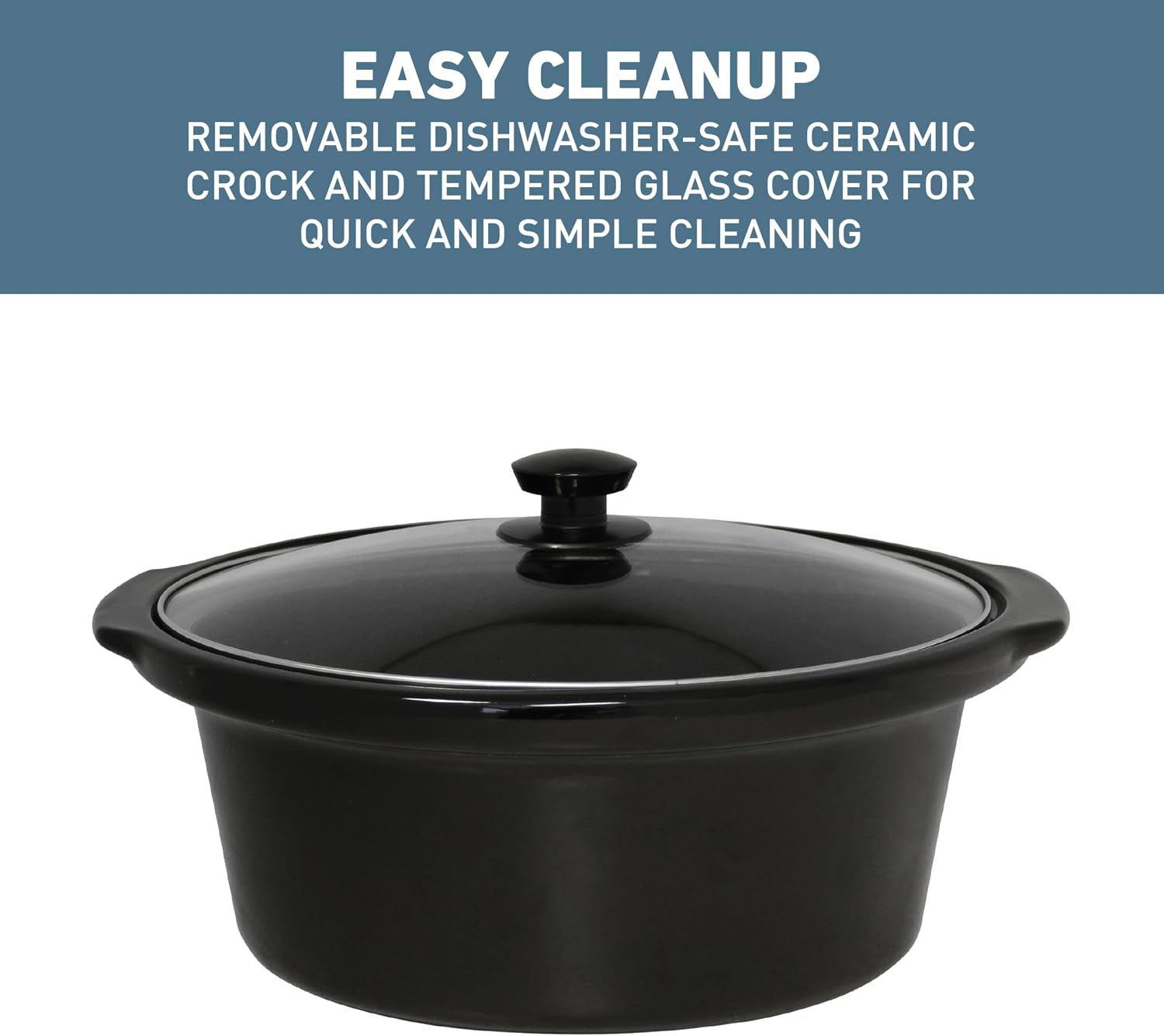 West Bend Slow Cooker 6-Quart Manual Crockery Style with Dishwasher Safe Oval Ceramic Crockpot and Glass Lid Two Temperature Settings Plus Keep Warm, 330-Watts, Black