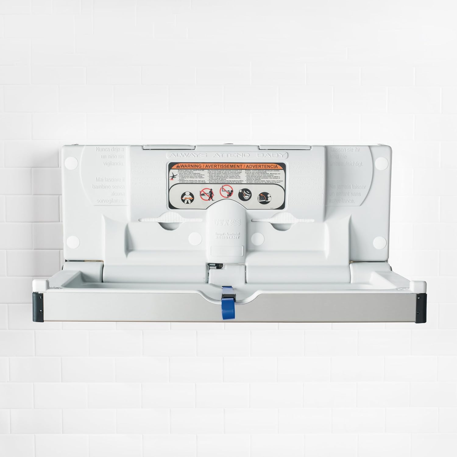 Foundations Stainless Steel Frameless Horizontal Baby Diaper Changing Station, Wall Mounted, Built in Liner Dispenser, Dual Bag Hooks (5410339)