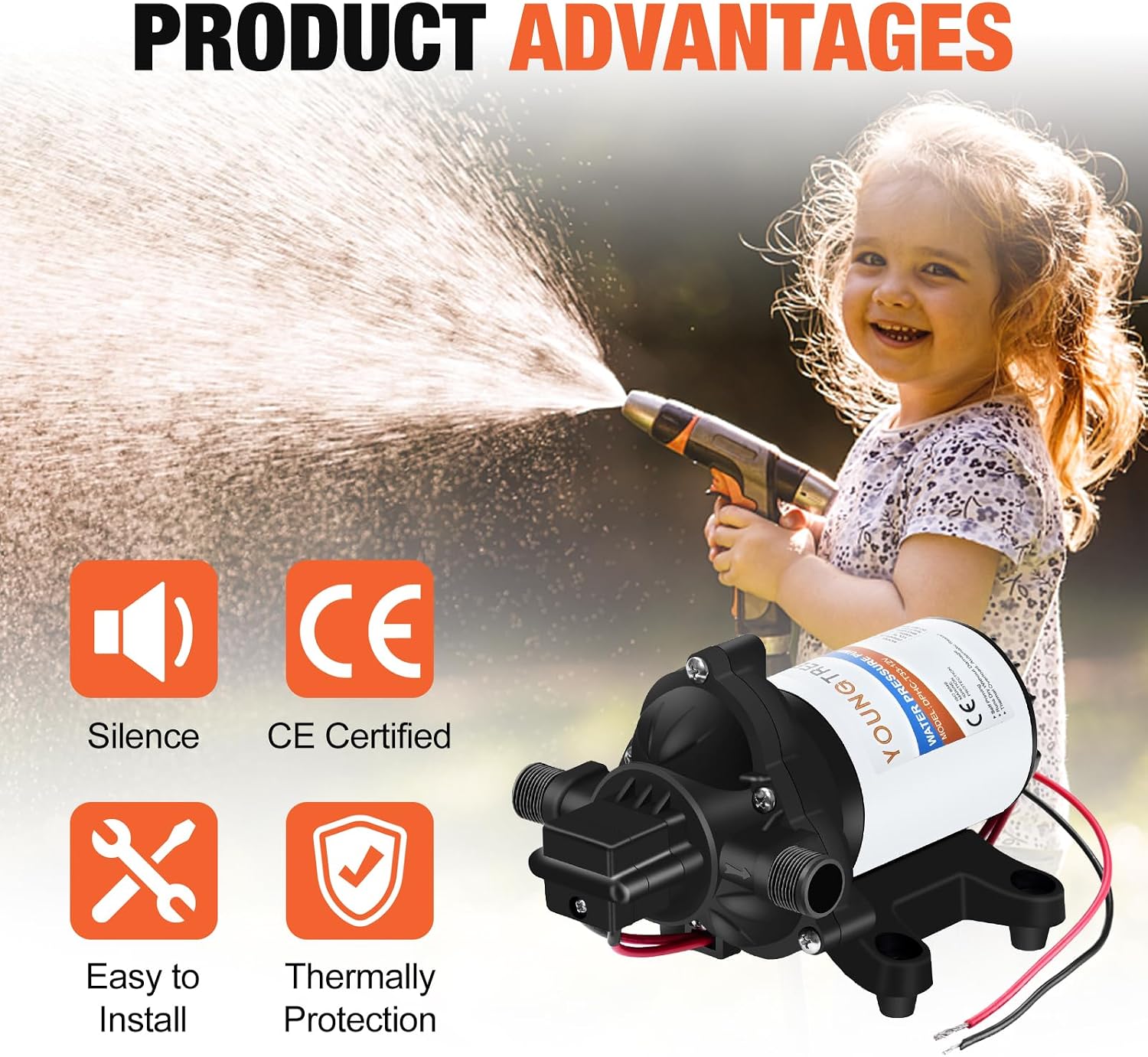 YOUNGTREE 55-Series 110V AC Fresh Water Diaphragm Pump 7GPM 70PSI 110volt 5-Chamber Water Pressure Washdown Pump On Demand with Pressure Switch for Irrigating, Home, Sprinkler, RV, Marine