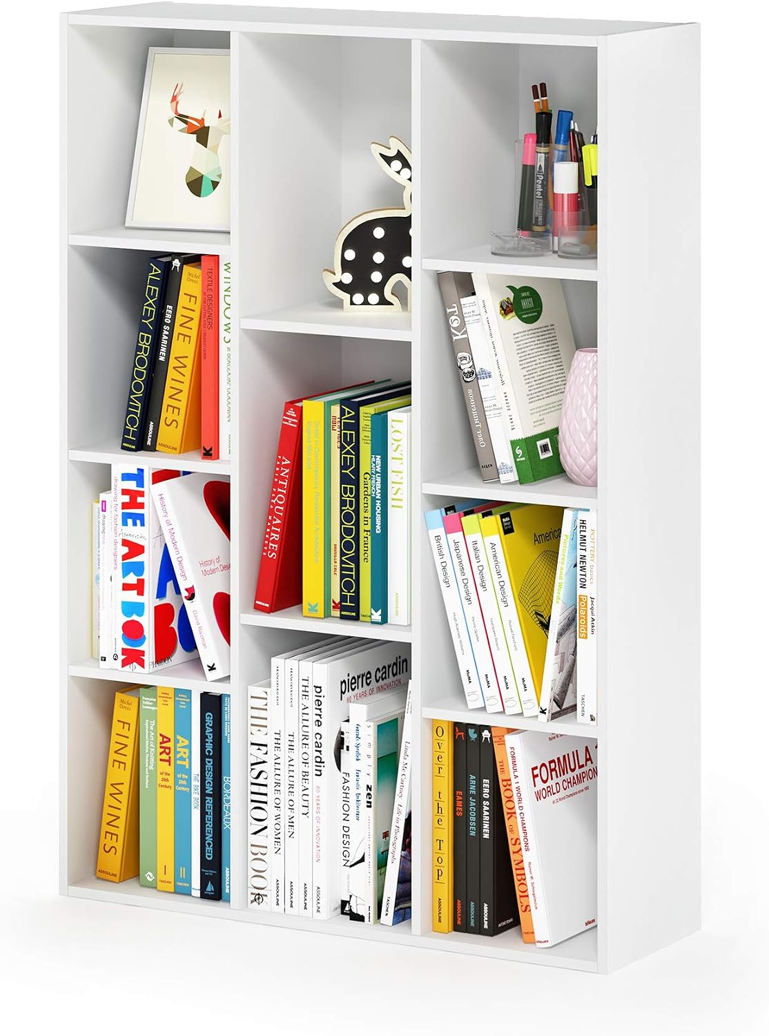 Furinno LUDER Book Shelf, 5-Cube Bookshelf, Reversible Bookcase, 9.4 x 19.5 x 31.5, Easy Assembly, for Living Room, Bedroom, Home Office, White