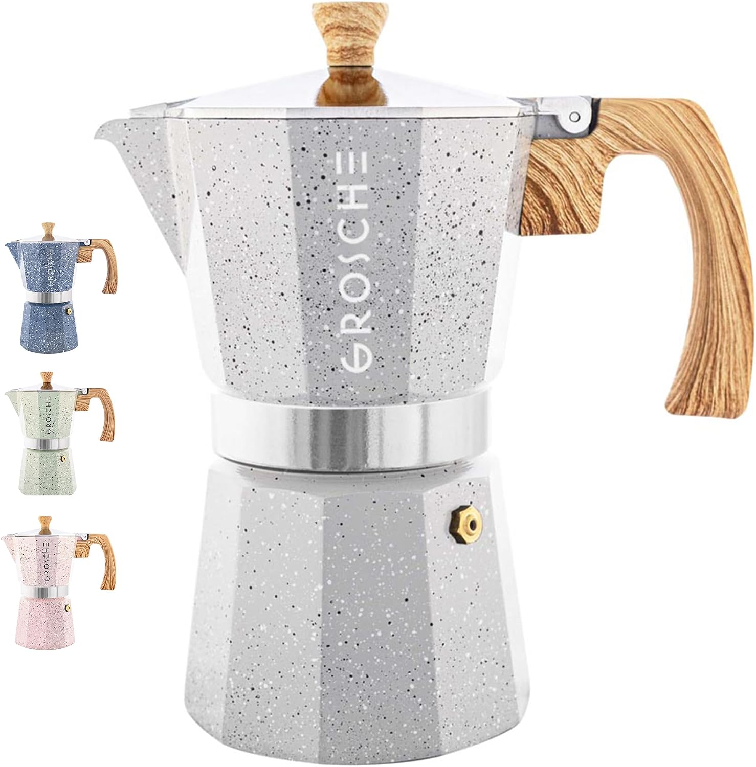 GROSCHE Milano Moka Pot | 9 Espresso Cup - 15.2 oz | Stovetop Espresso Percolator & Coffee Maker – Portable, Ideal for Home and Camping | Cuban Coffee Maker And Italian Moka Pot For Stovetop Espresso; For Gas, Electric, And Propane Stoves With A Soft-Tou…