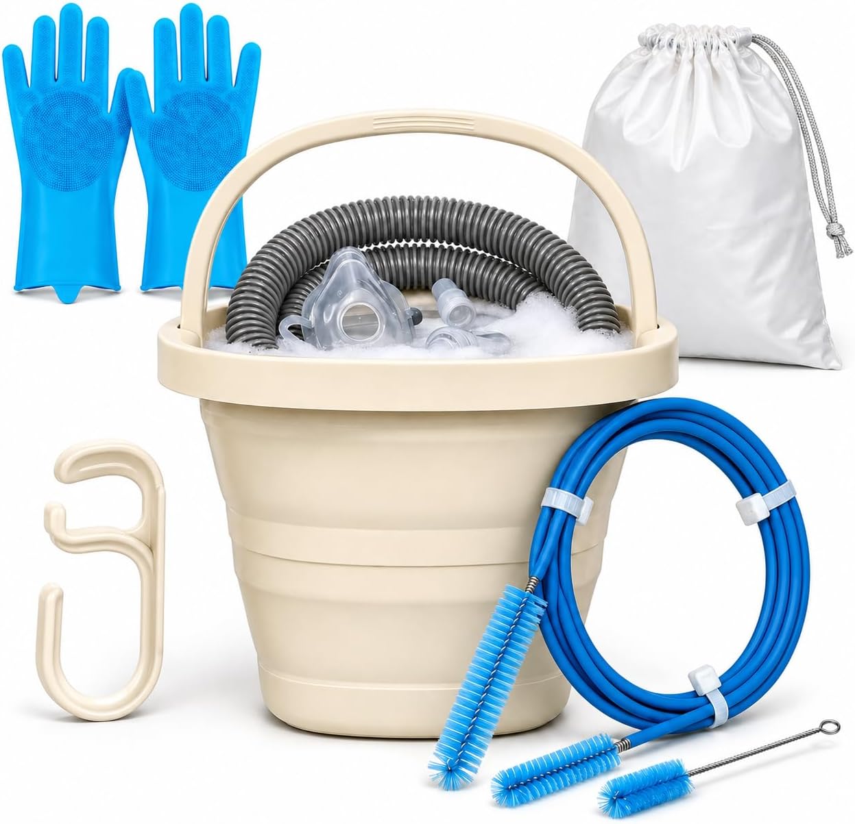CPAP Cleaning Supplies Kit - CPAP Hose Cleaner Brush, CPAP Hose Holder, Mask Holder
