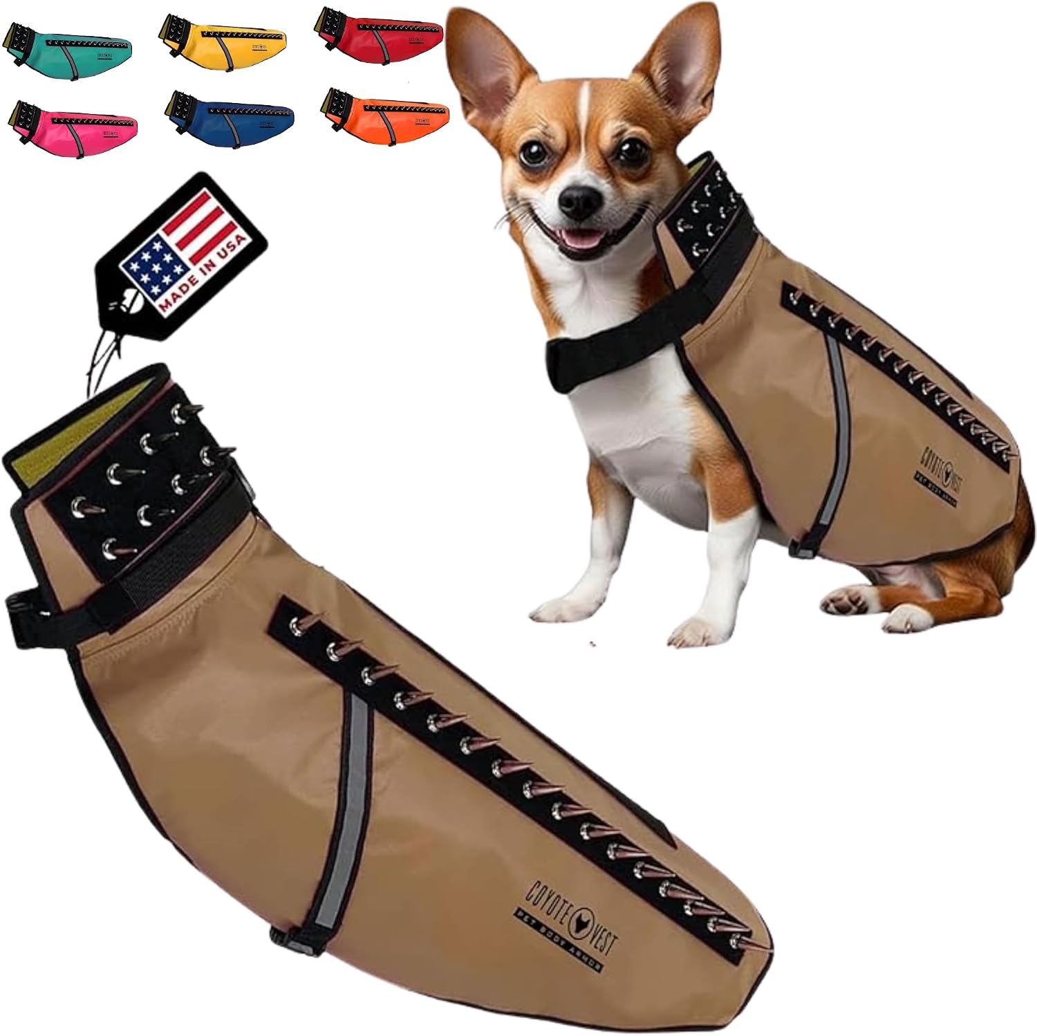 CoyoteVest Stab-Resistant Dog Harness, Made in USA, X-Small, Neon Pink | Stab-resistant Vest Helps Protect Small Dogs From Coyotes, Aggressive Dogs and Birds of Prey, with Removable Spikes