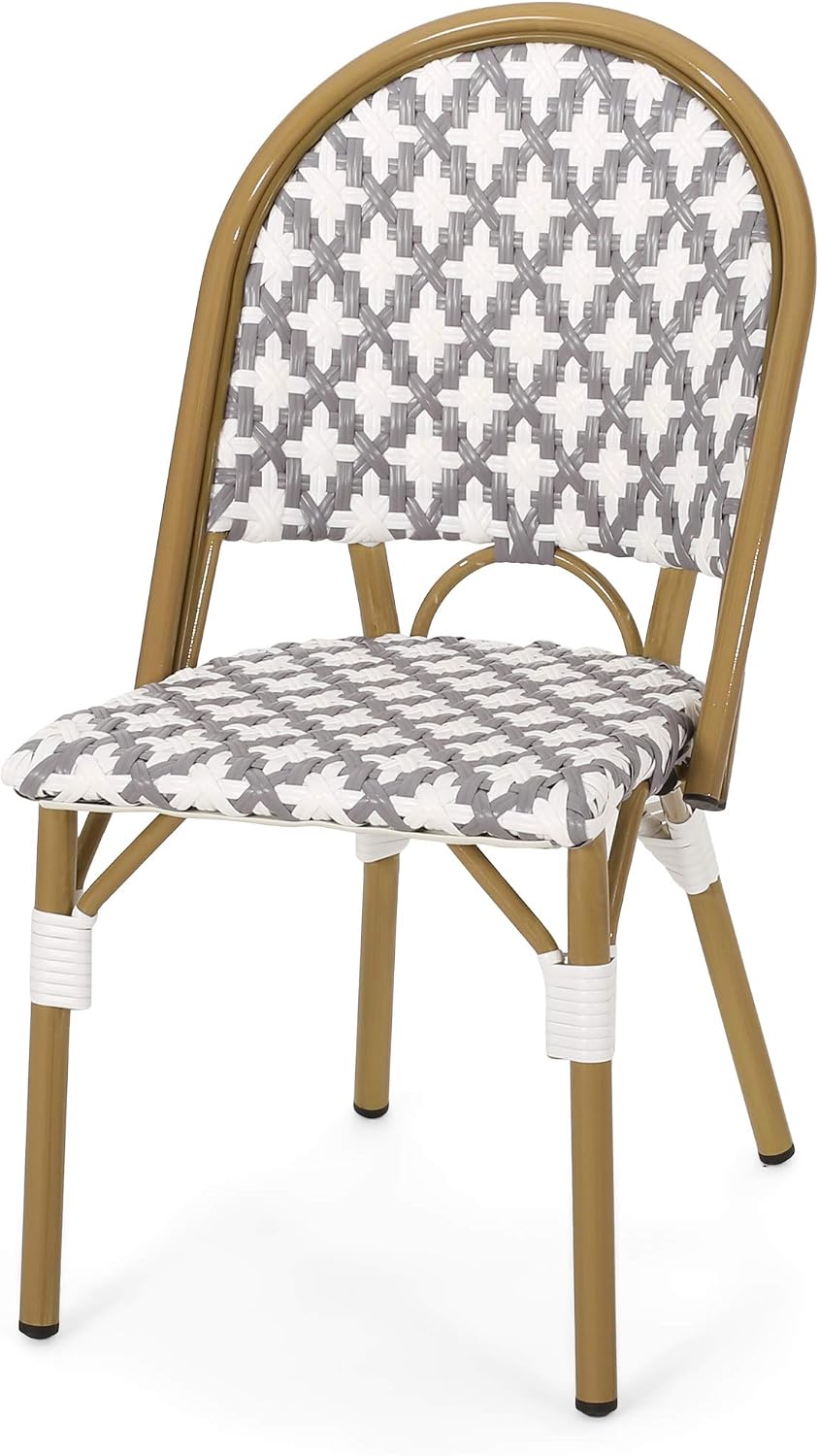 Christopher Knight Home Anastasia Outdoor French Bistro Chair (Set of 2), Black + White + Bamboo Print Finish