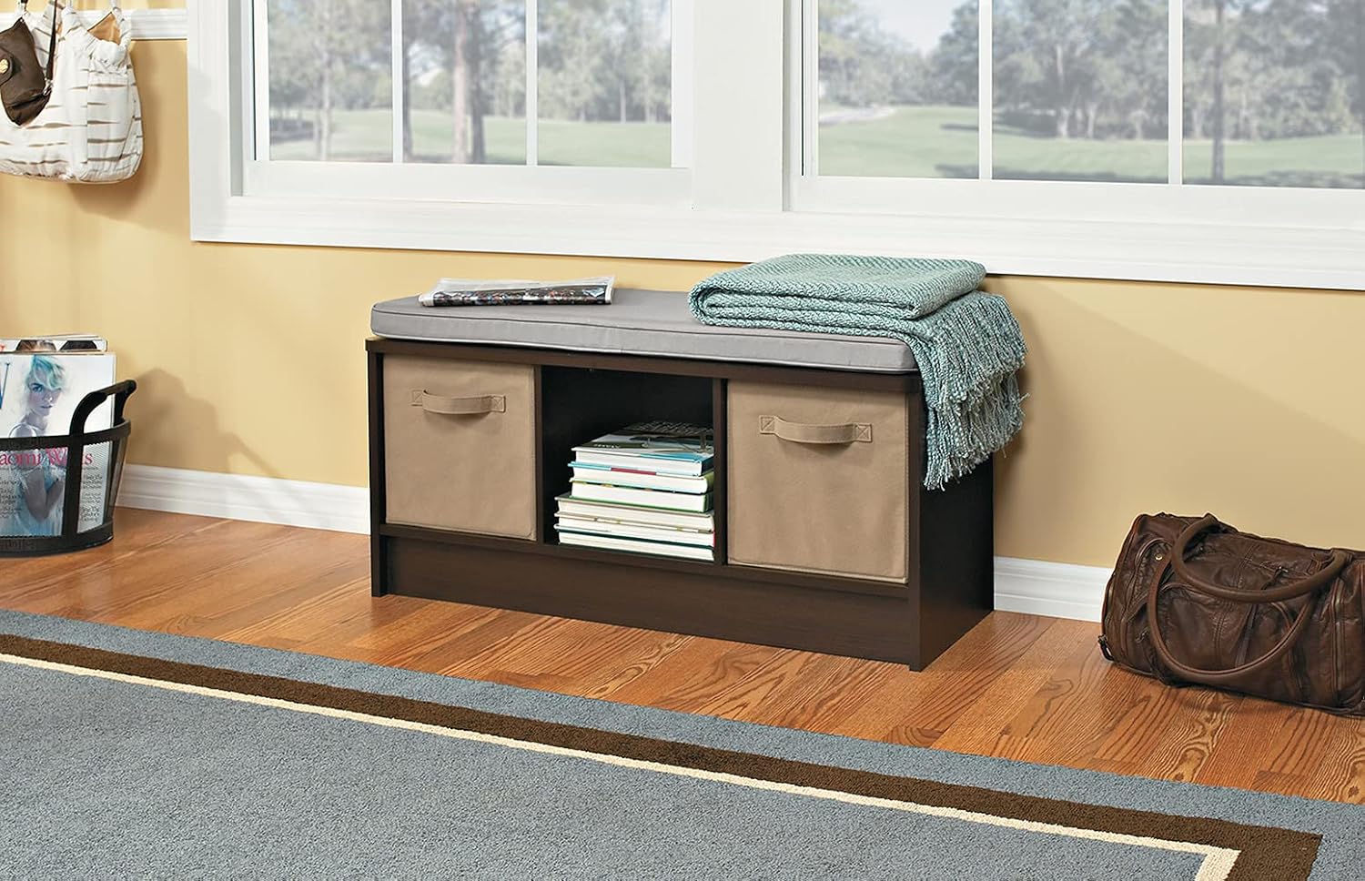 ClosetMaid 3258 Cubeicals 3-Cube Storage Bench, Natural Gray with Gray Cushion