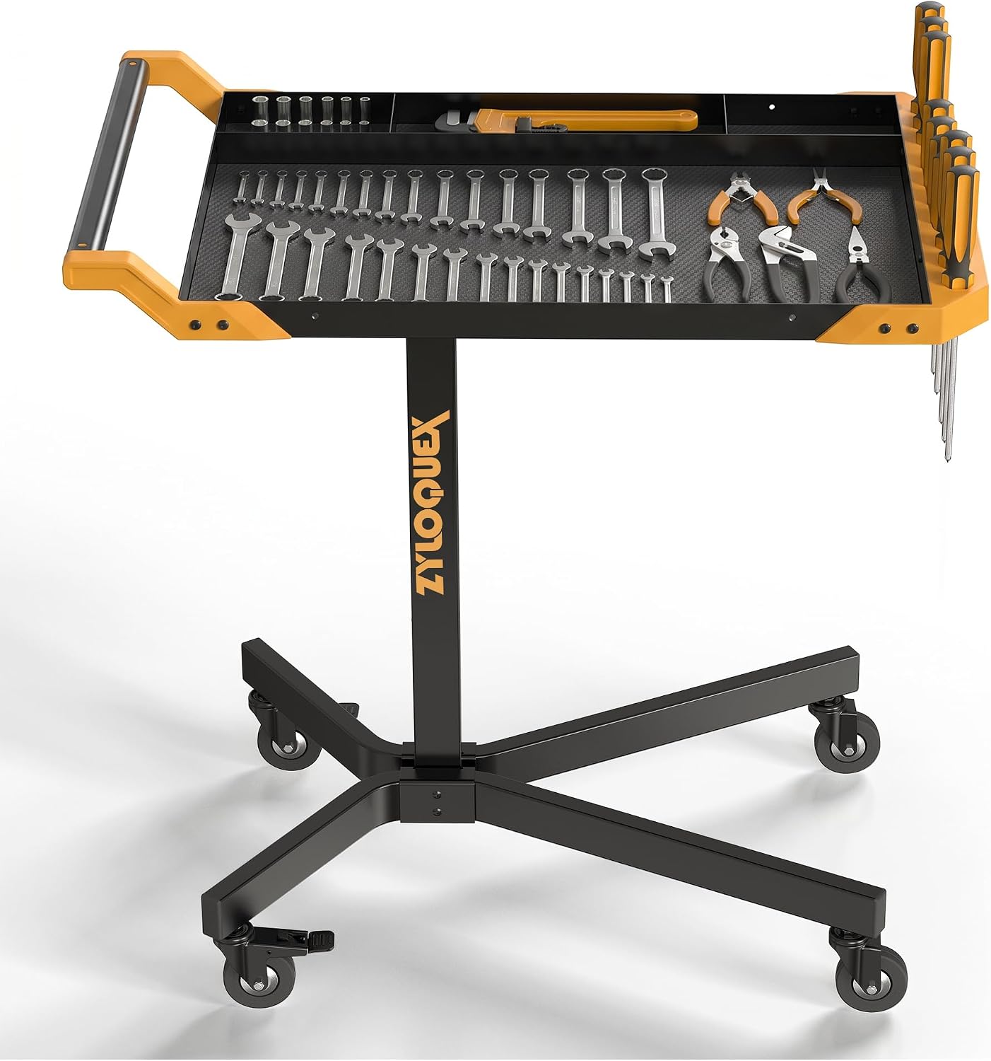 Adjustable Work Bench, Mobile Rolling Tool Cart, 34"-48" Height | 8-Adjustable Height Settings, 110lbs Capacity, Heavy-duty Steel Frame