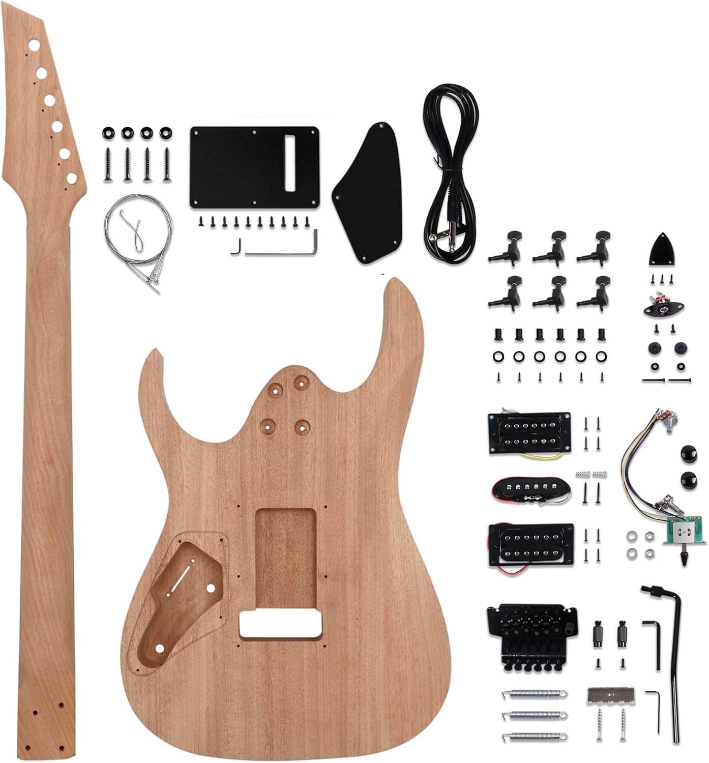 DIY Electric Guitar Kit Beginner Kit 6 String Right Hand JS Series | Mahogany Body, Mahogany Neck, Rosewood Fretboard, Black Hardware